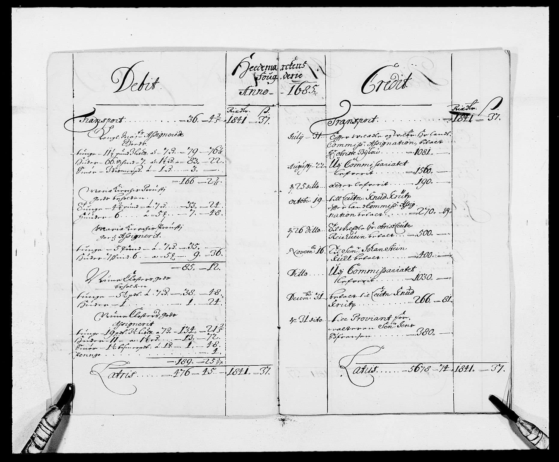 Rentekammeret inntil 1814, Reviderte regnskaper, Fogderegnskap, AV/RA-EA-4092/R16/L1026: Fogderegnskap Hedmark, 1685, p. 3