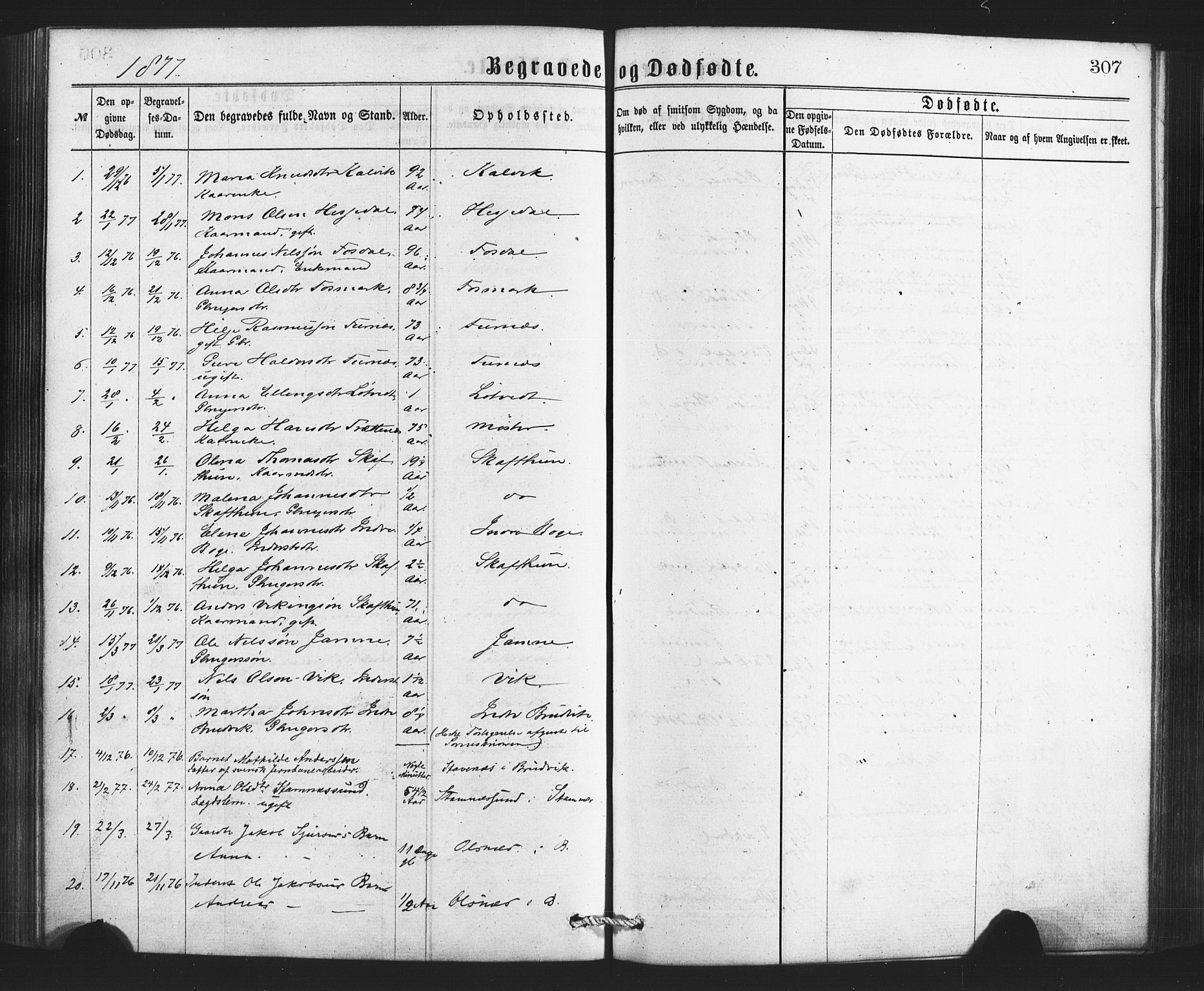 Bruvik Sokneprestembete, SAB/A-74701/H/Haa: Parish register (official) no. A 1, 1869-1877, p. 307
