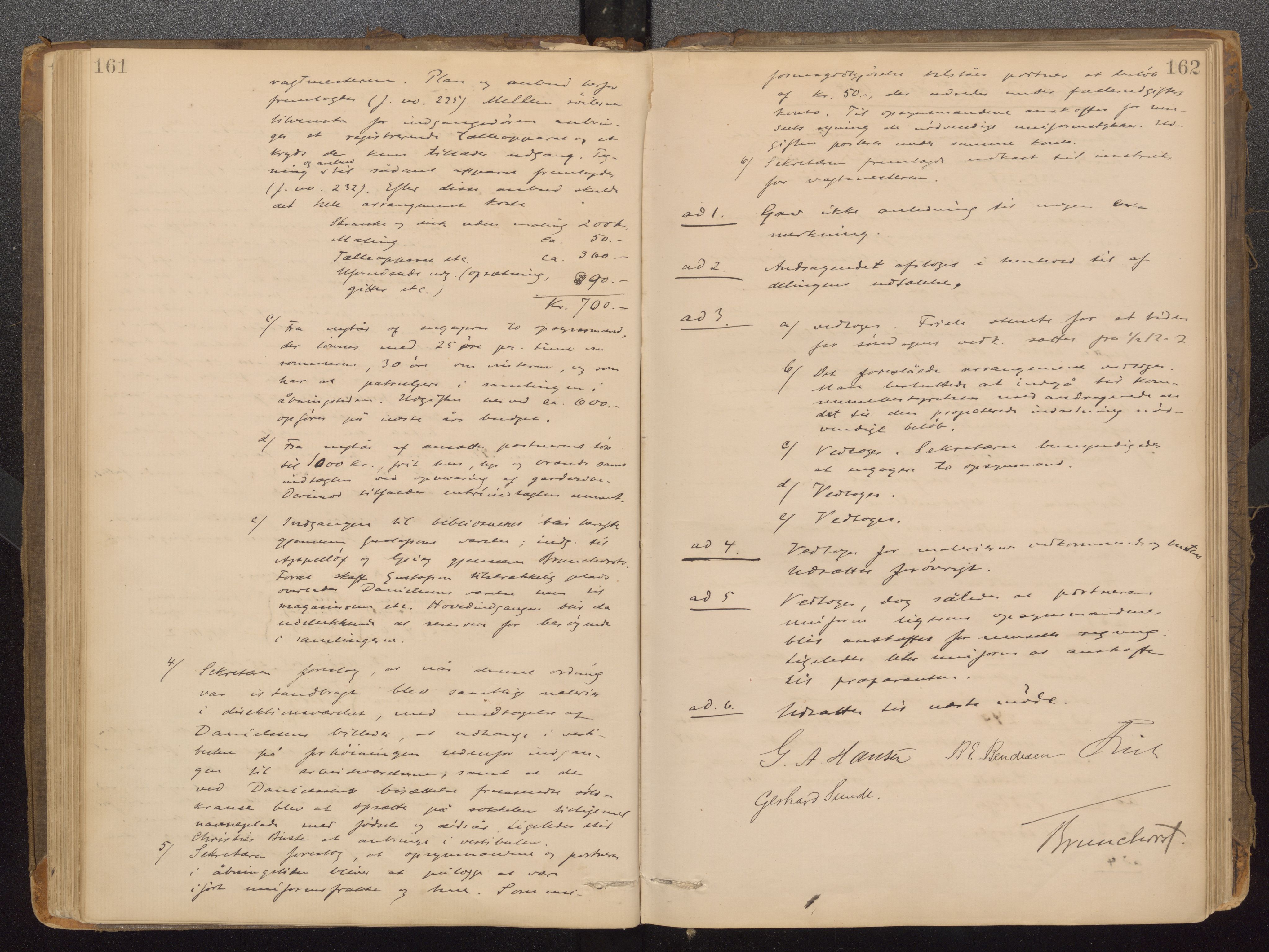 Bergens Museum, UMB/A007/A/Aa/L0007: Forhandlingsprotokoll , 1872-1906, p. 161,162