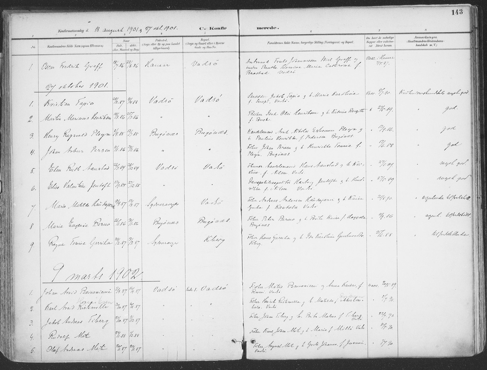 Vadsø sokneprestkontor, SATØ/S-1325/H/Ha/L0007kirke: Parish register (official) no. 7, 1896-1916, p. 143