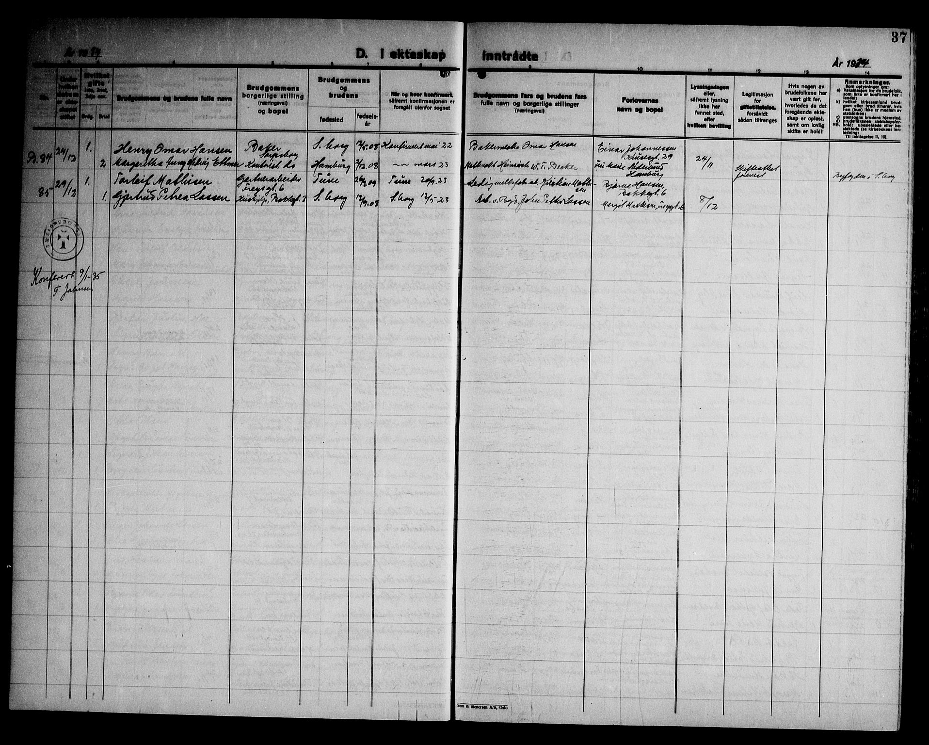 Sarpsborg prestekontor Kirkebøker, AV/SAO-A-2006/G/Ga/L0004: Parish register (copy) no. 4, 1929-1949, p. 37