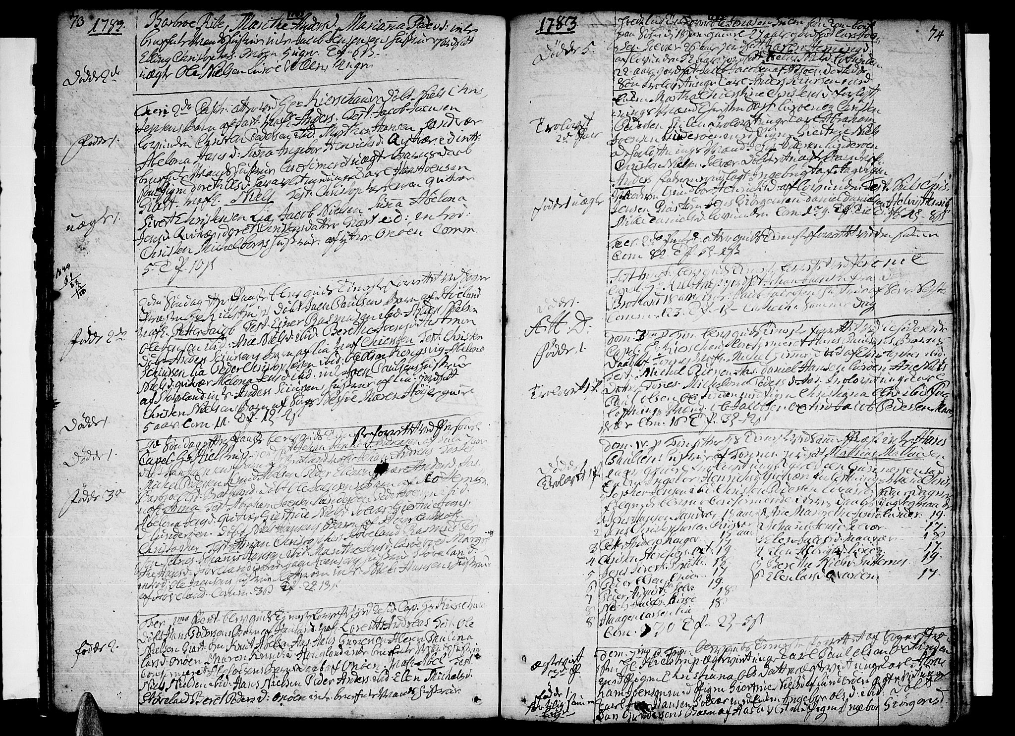 Ministerialprotokoller, klokkerbøker og fødselsregistre - Nordland, AV/SAT-A-1459/839/L0563: Parish register (official) no. 839A01 /1, 1767-1824, p. 73-74