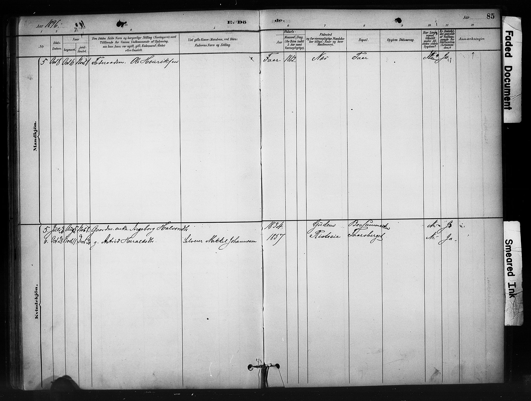 Nord-Aurdal prestekontor, SAH/PREST-132/H/Ha/Haa/L0010: Parish register (official) no. 10, 1883-1896, p. 85