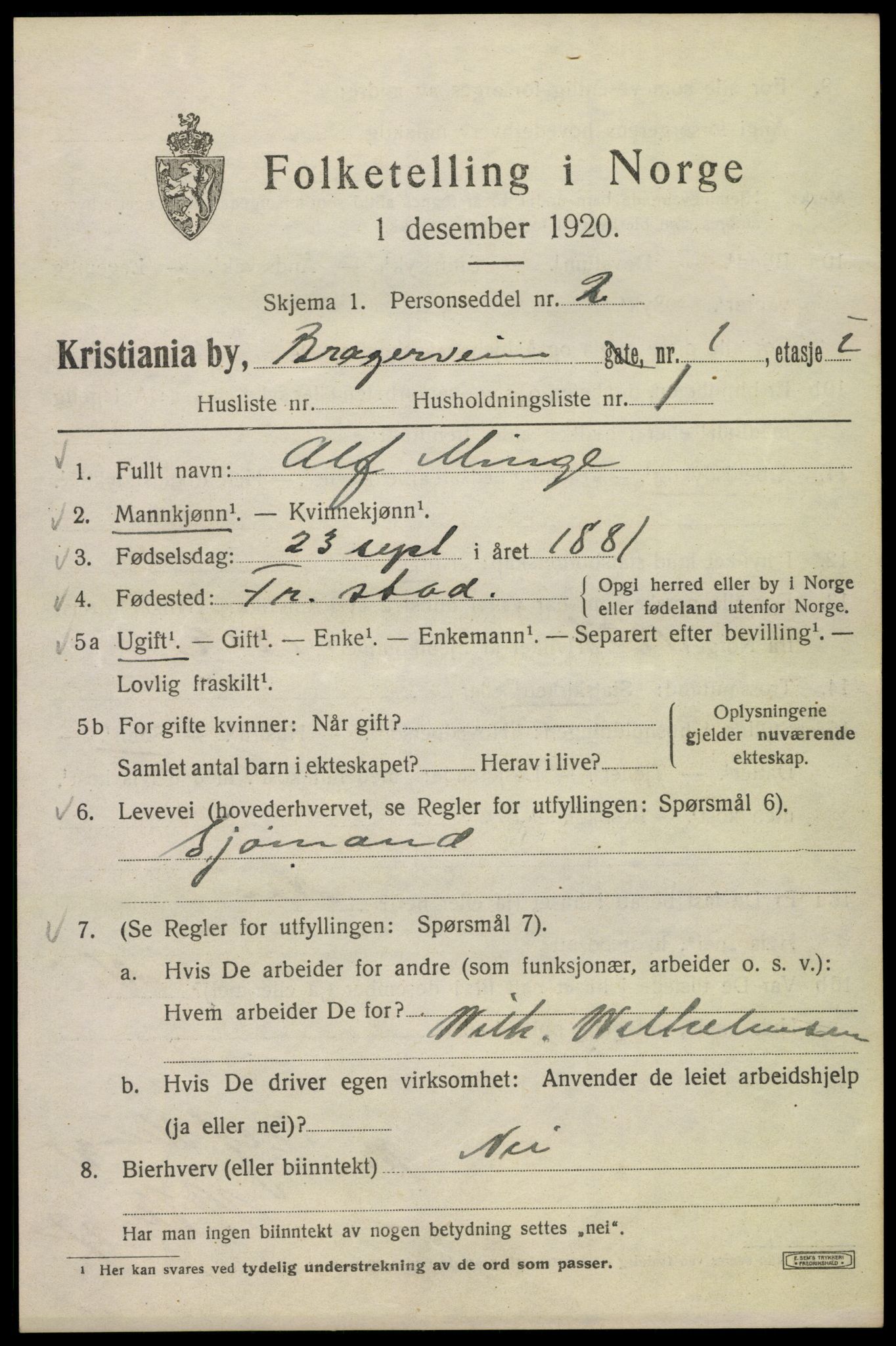 SAO, 1920 census for Kristiania, 1920, p. 169203