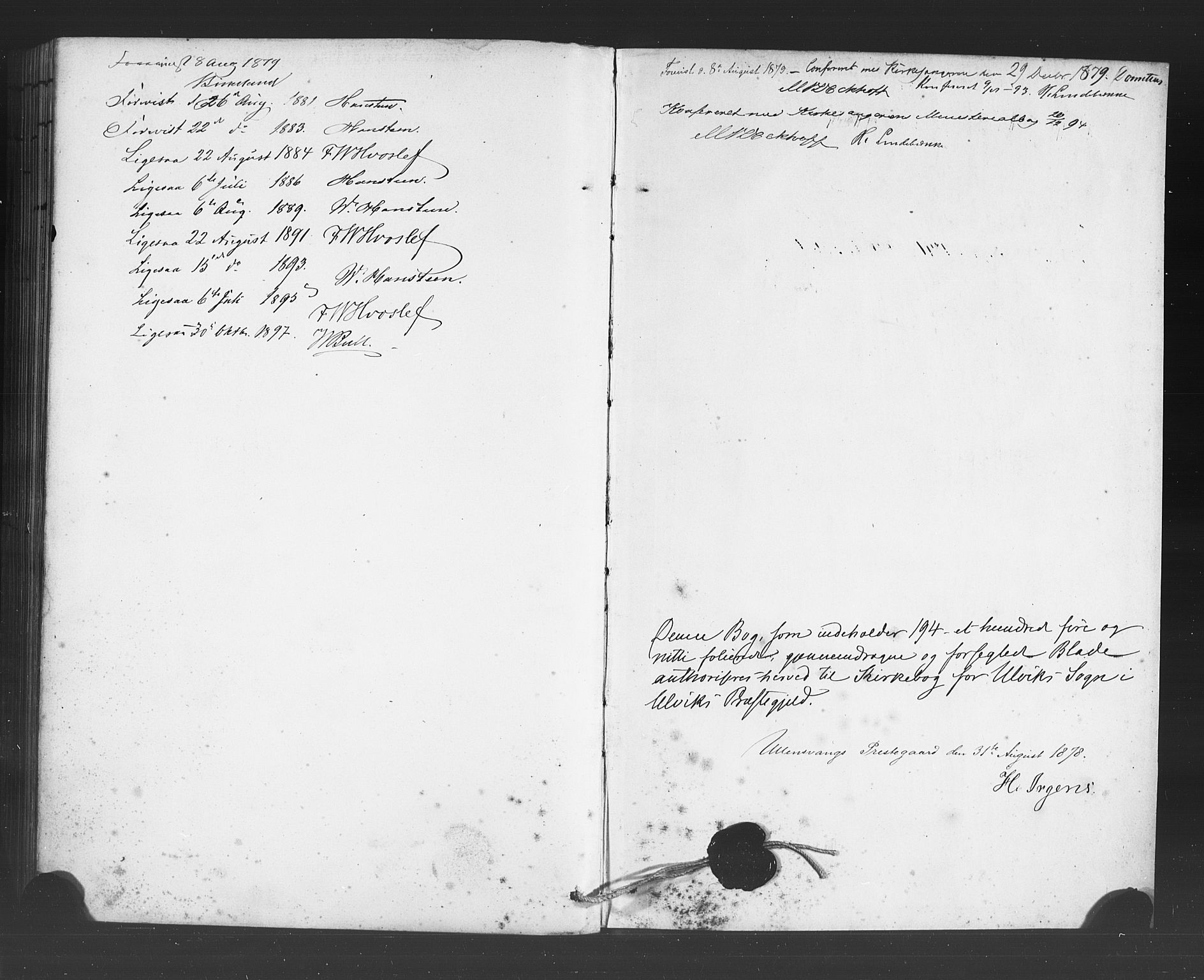 Ulvik sokneprestembete, SAB/A-78801/H/Haa: Parish register (official) no. B 1, 1878-1897