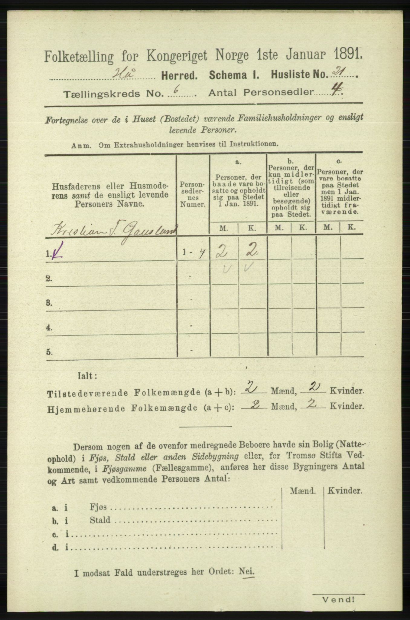 RA, 1891 census for 1119 Hå, 1891, p. 1708