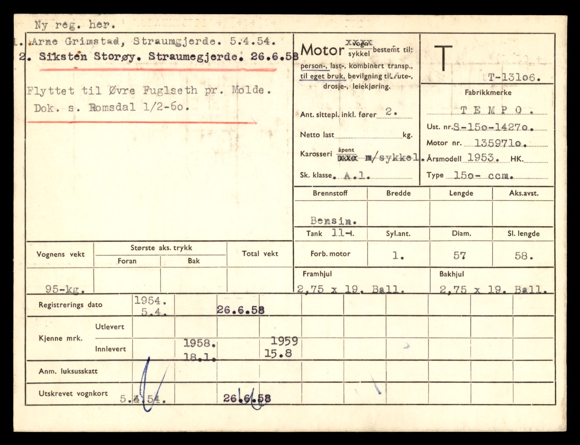 Møre og Romsdal vegkontor - Ålesund trafikkstasjon, AV/SAT-A-4099/F/Fe/L0037: Registreringskort for kjøretøy T 13031 - T 13179, 1927-1998, p. 1525
