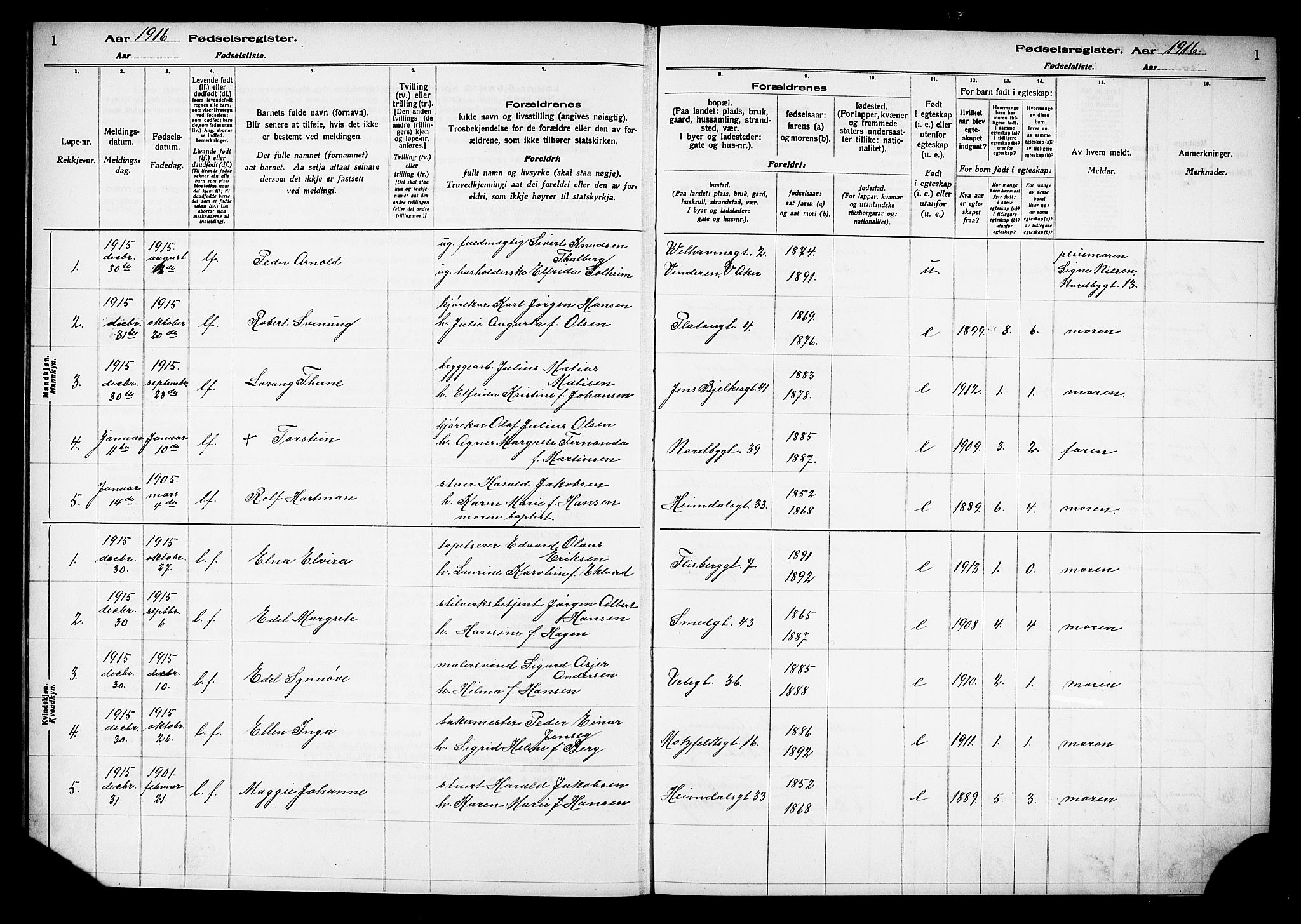 Grønland prestekontor Kirkebøker, SAO/A-10848/J/Ja/L0001: Birth register no. 1, 1916-1922, p. 1