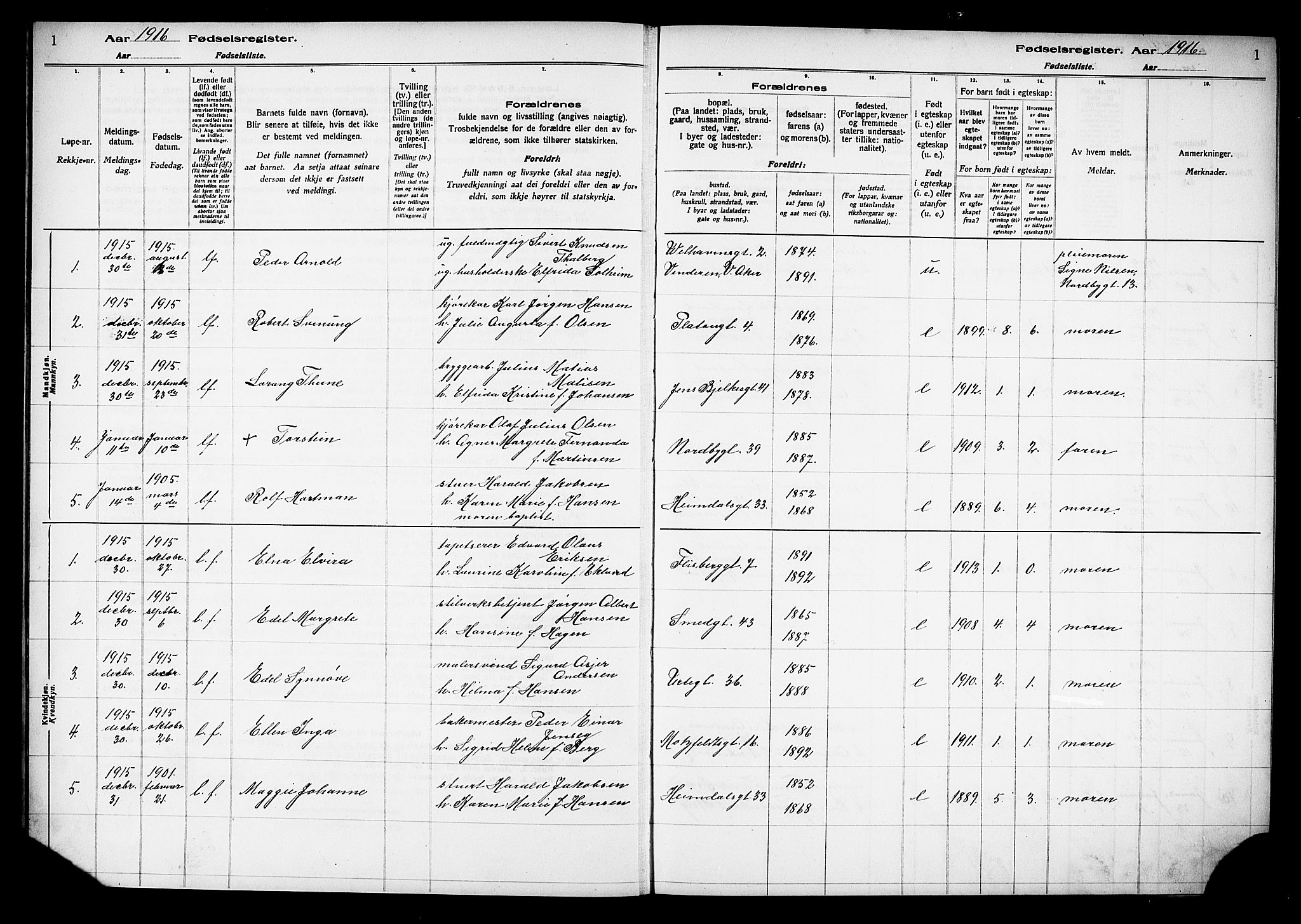 Grønland prestekontor Kirkebøker, AV/SAO-A-10848/J/Ja/L0001: Birth register no. 1, 1916-1922, p. 1