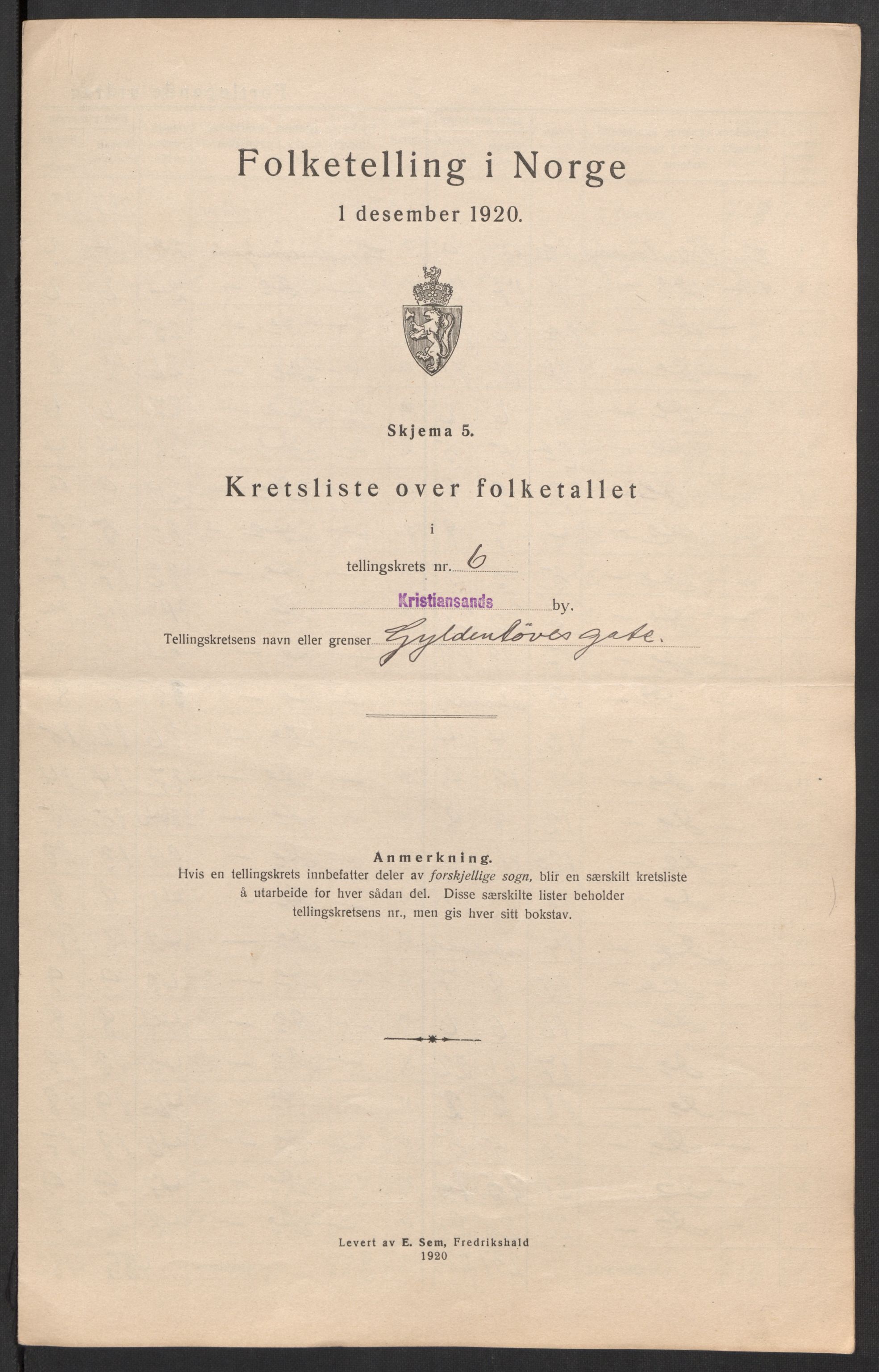 SAK, 1920 census for Kristiansand, 1920, p. 22