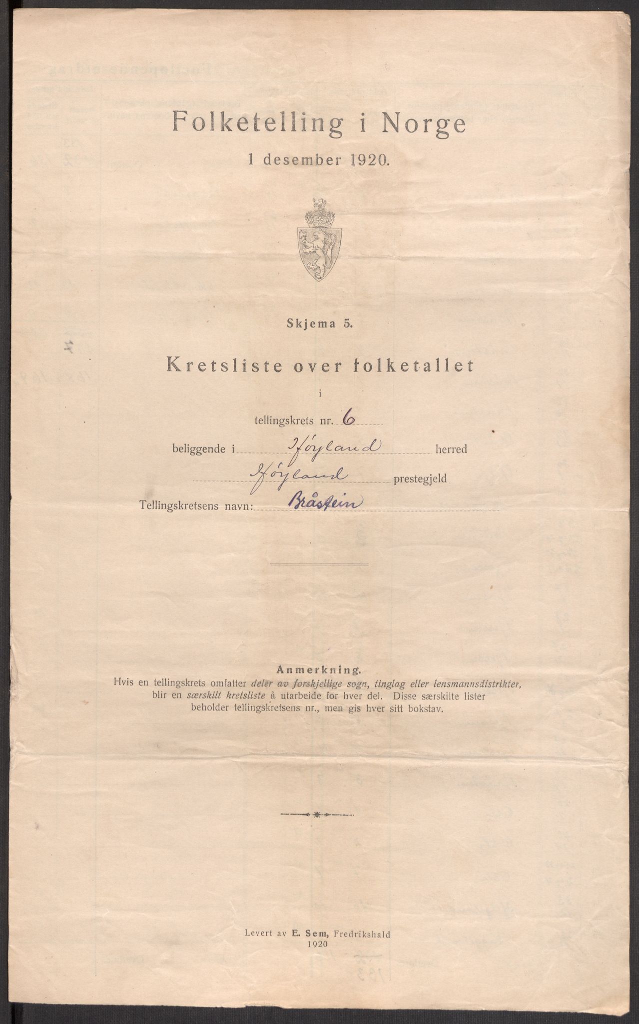 SAST, 1920 census for Høyland, 1920, p. 24