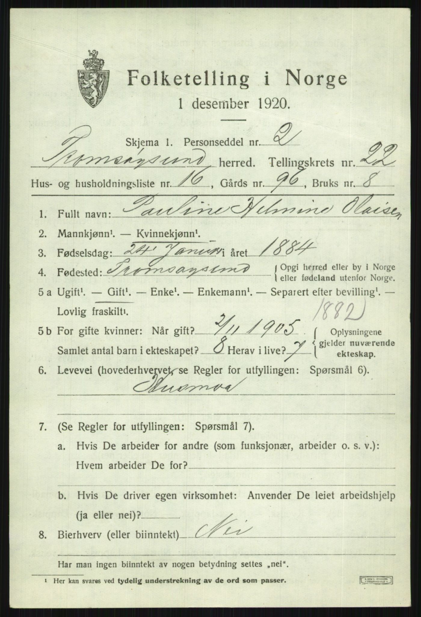 SATØ, 1920 census for Tromsøysund, 1920, p. 11492