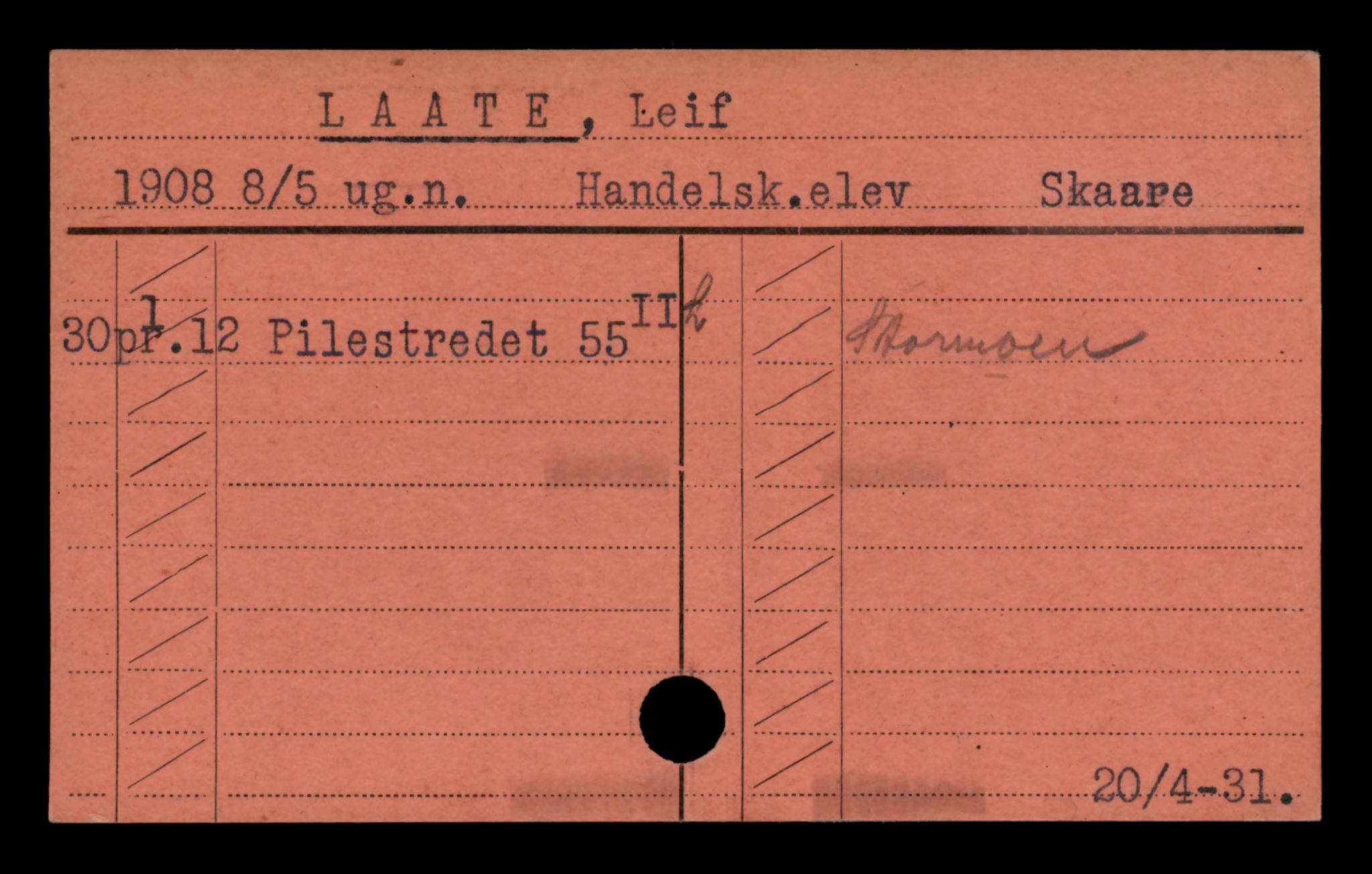 Oslo folkeregister, Registerkort, SAO/A-11715/D/Da/L0054: Menn: Laate Leif - Larsen Georg, 1906-1919