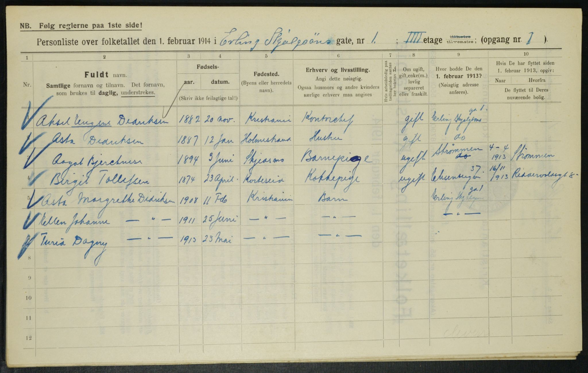 OBA, Municipal Census 1914 for Kristiania, 1914, p. 22182