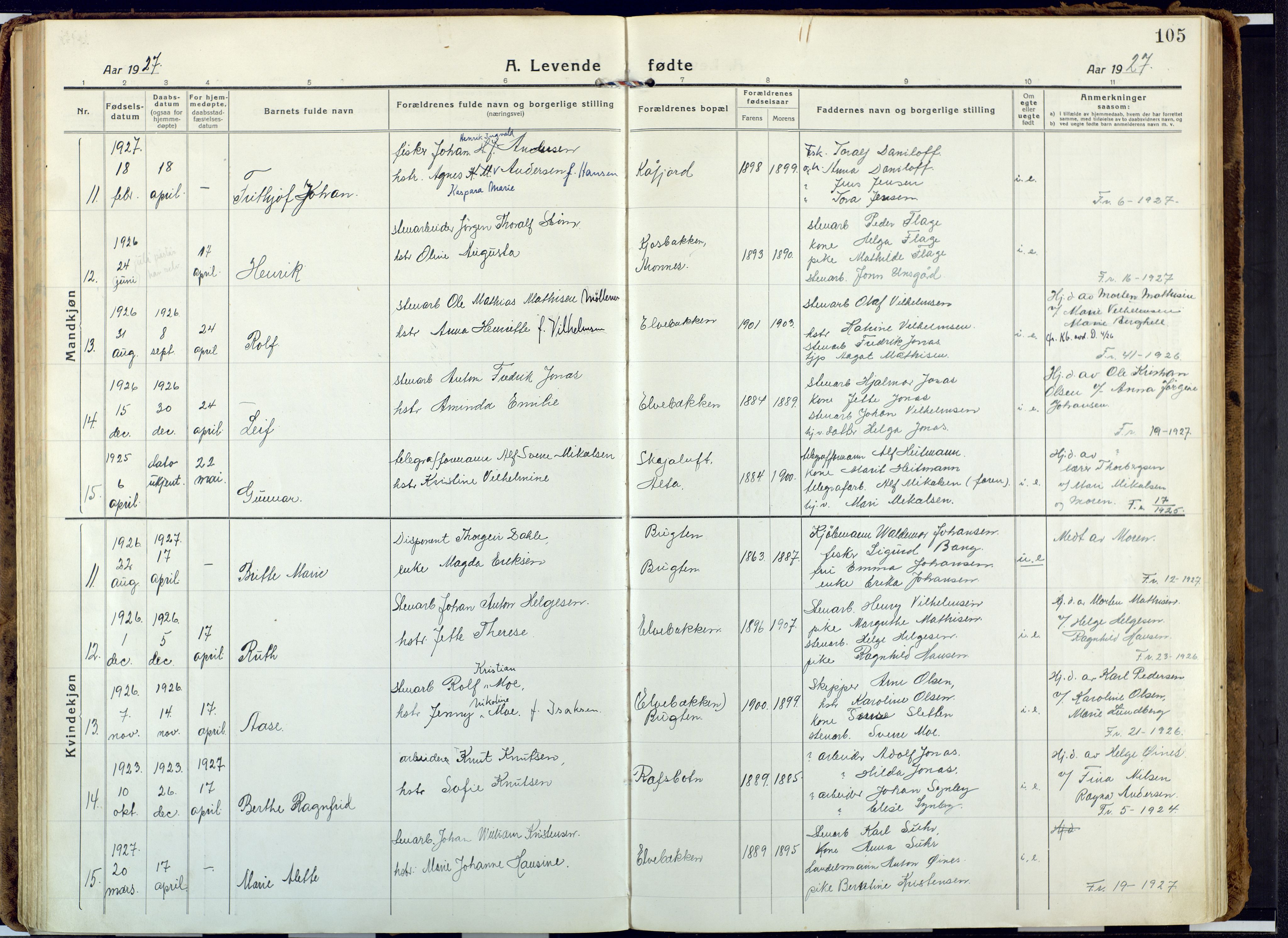 Alta sokneprestkontor, AV/SATØ-S-1338/H/Ha: Parish register (official) no. 6, 1918-1931, p. 105