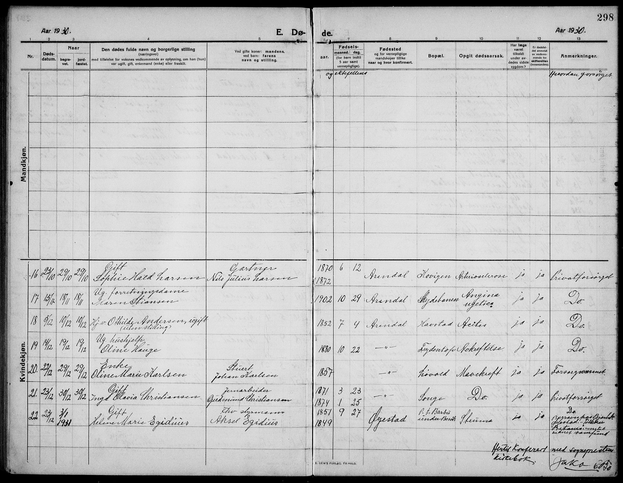 Barbu sokneprestkontor, AV/SAK-1111-0003/F/Fb/L0004: Parish register (copy) no. B 4, 1911-1936, p. 298