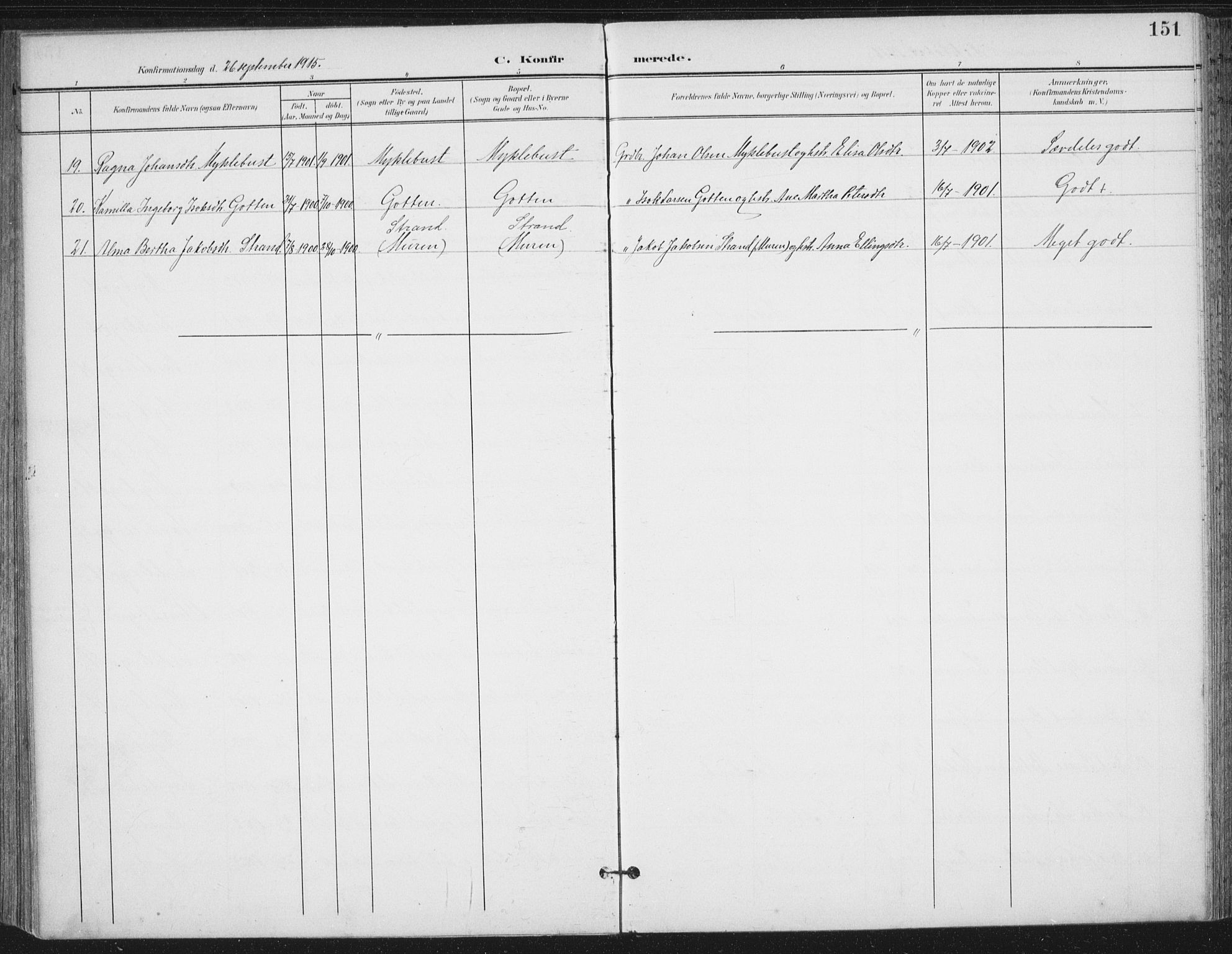 Ministerialprotokoller, klokkerbøker og fødselsregistre - Møre og Romsdal, AV/SAT-A-1454/503/L0038: Parish register (official) no. 503A06, 1901-1917, p. 151