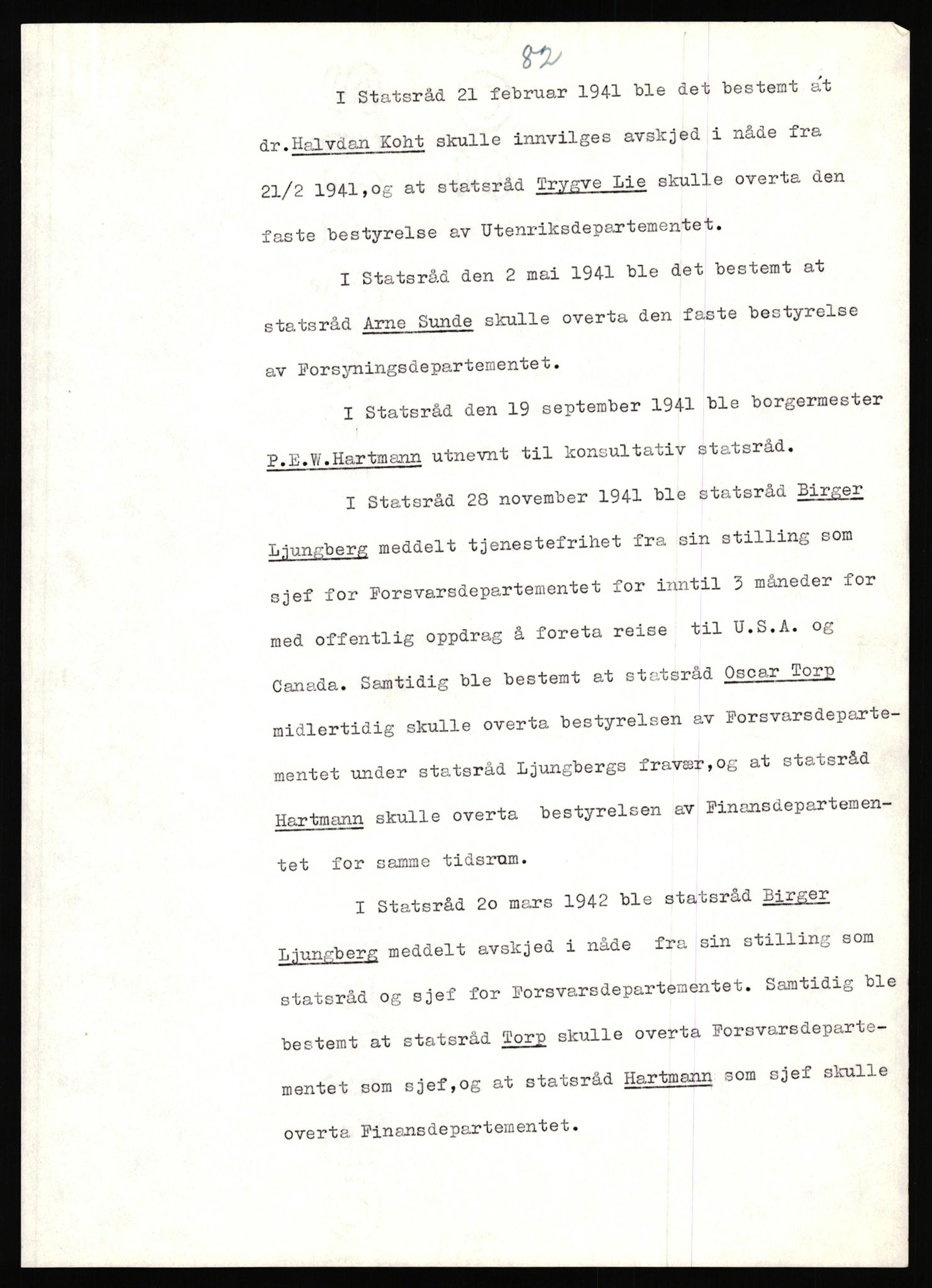 Undersøkelseskommisjonen av 1945, AV/RA-S-1566/D/Db/L0021: Ramberg - Regjeringen under krigen, 1940-1946, p. 1125