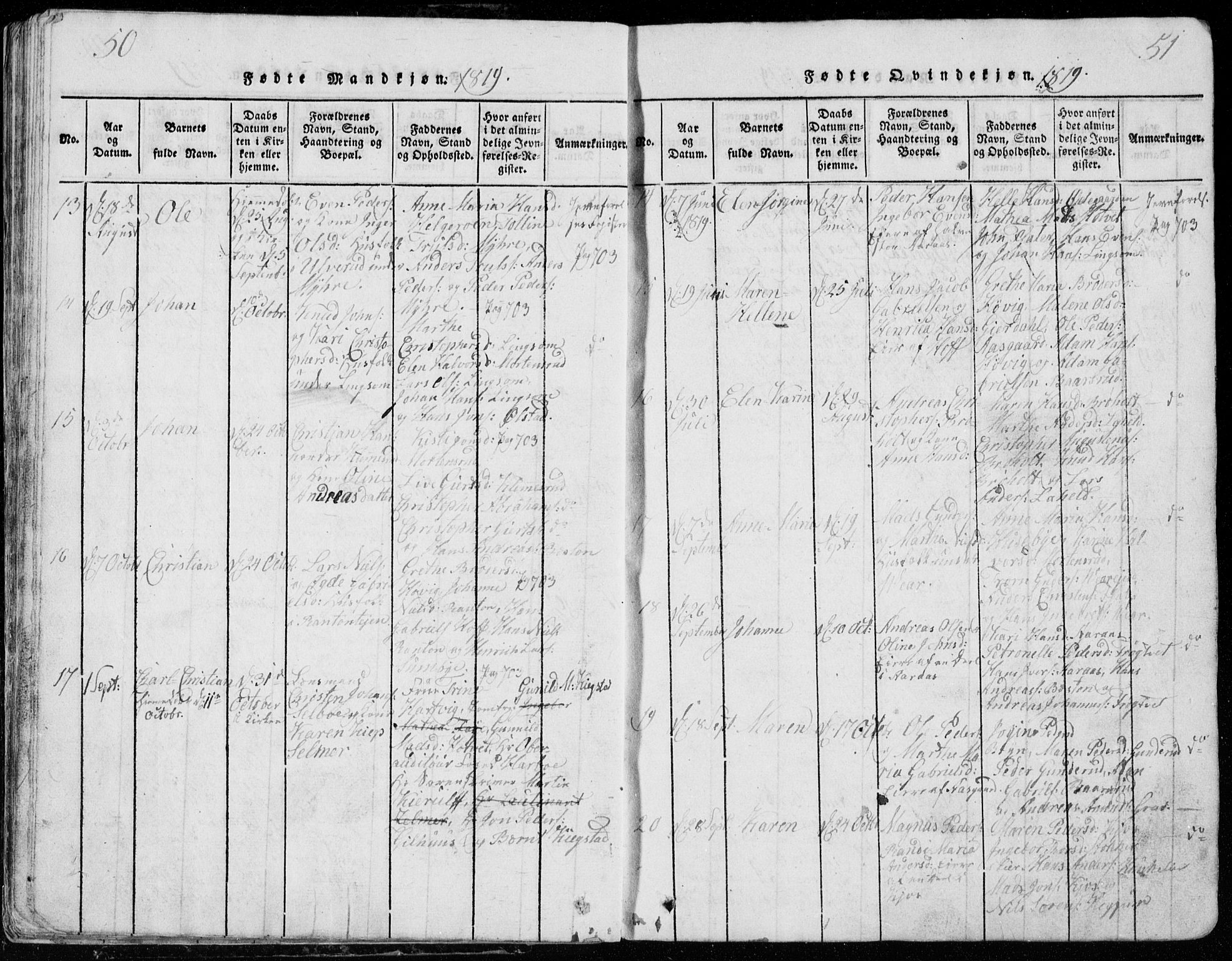 Røyken kirkebøker, SAKO/A-241/G/Ga/L0003: Parish register (copy) no. 3, 1814-1856, p. 50-51
