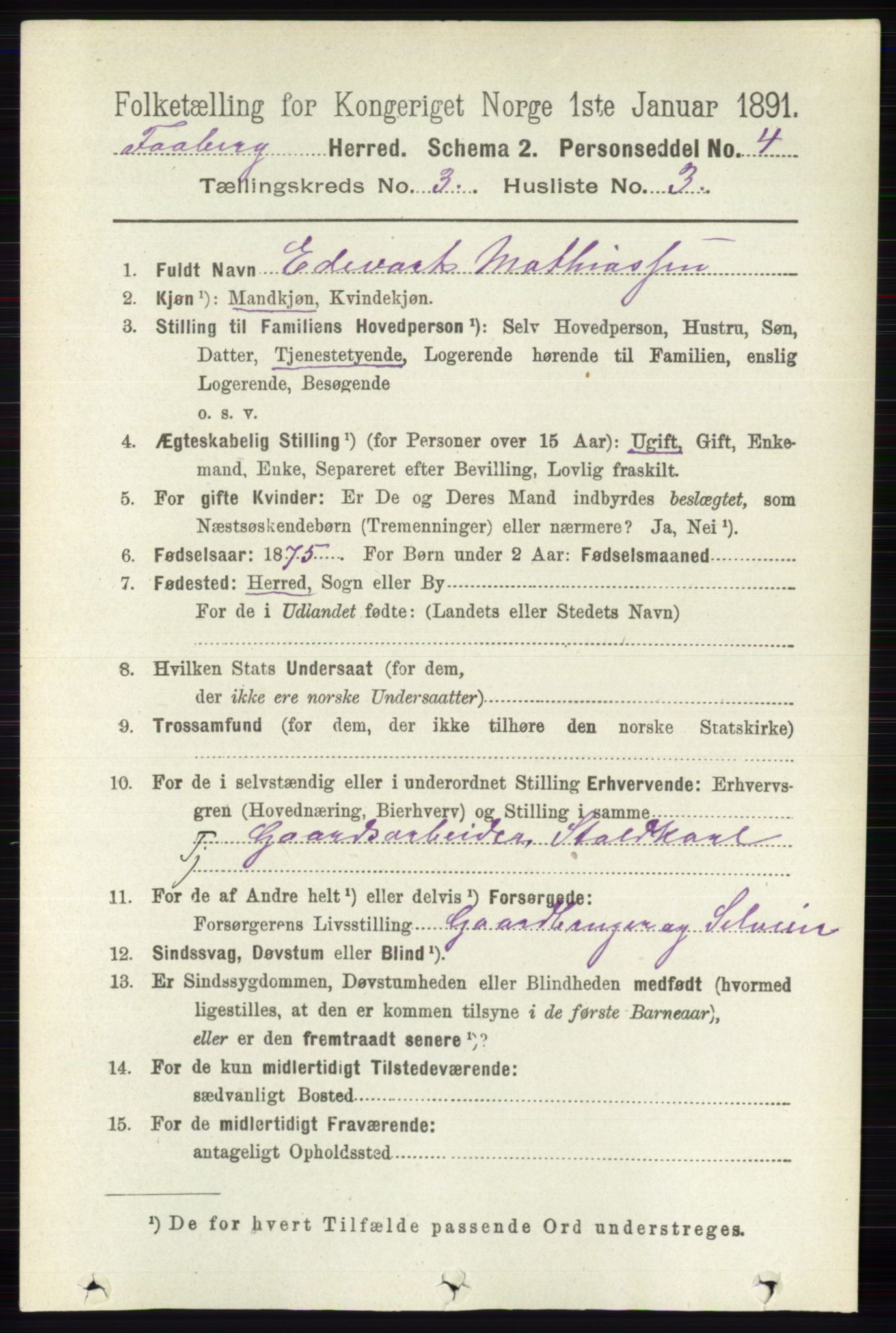 RA, 1891 census for 0524 Fåberg, 1891, p. 875