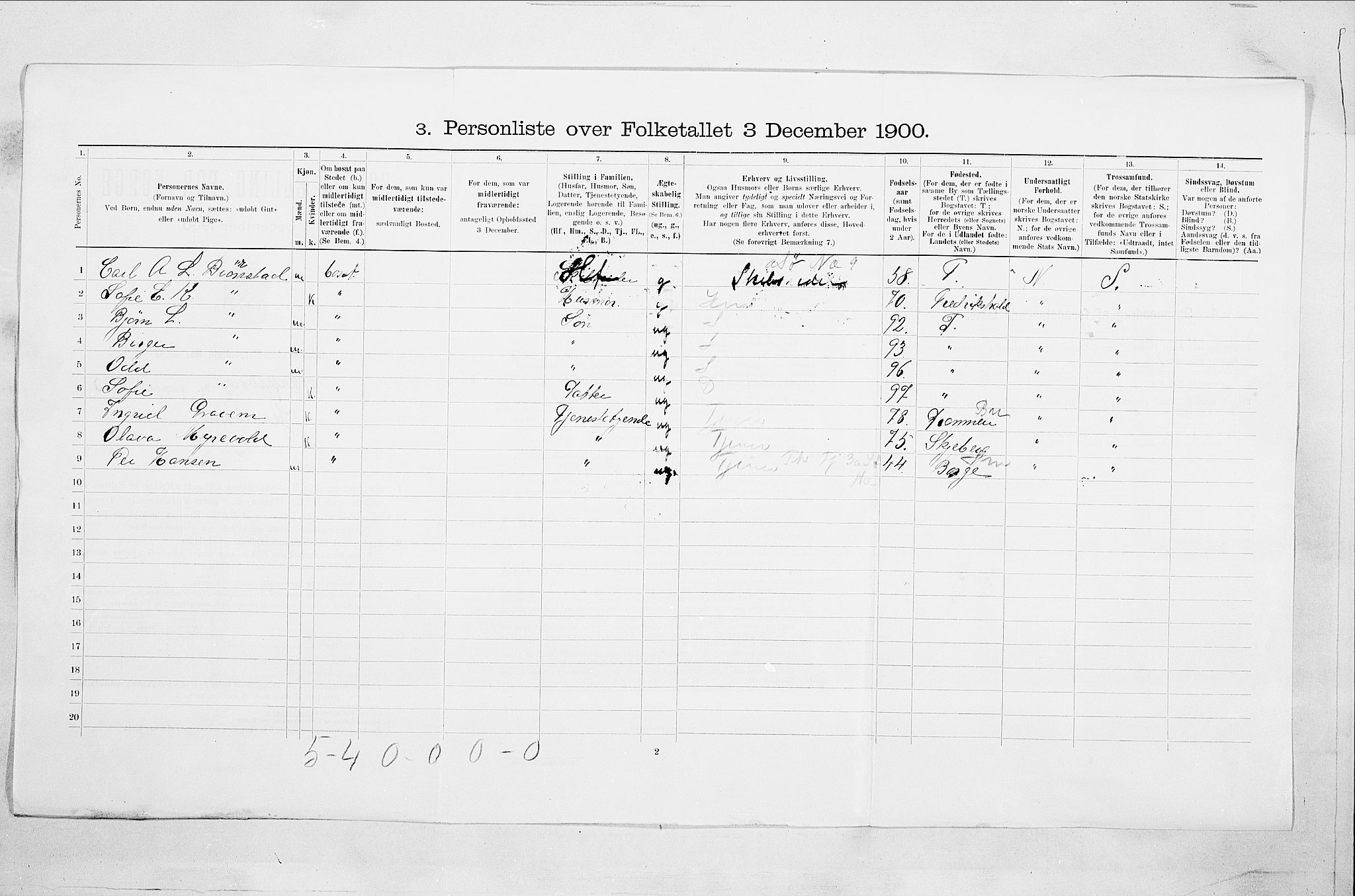 SAO, 1900 census for Sarpsborg, 1900