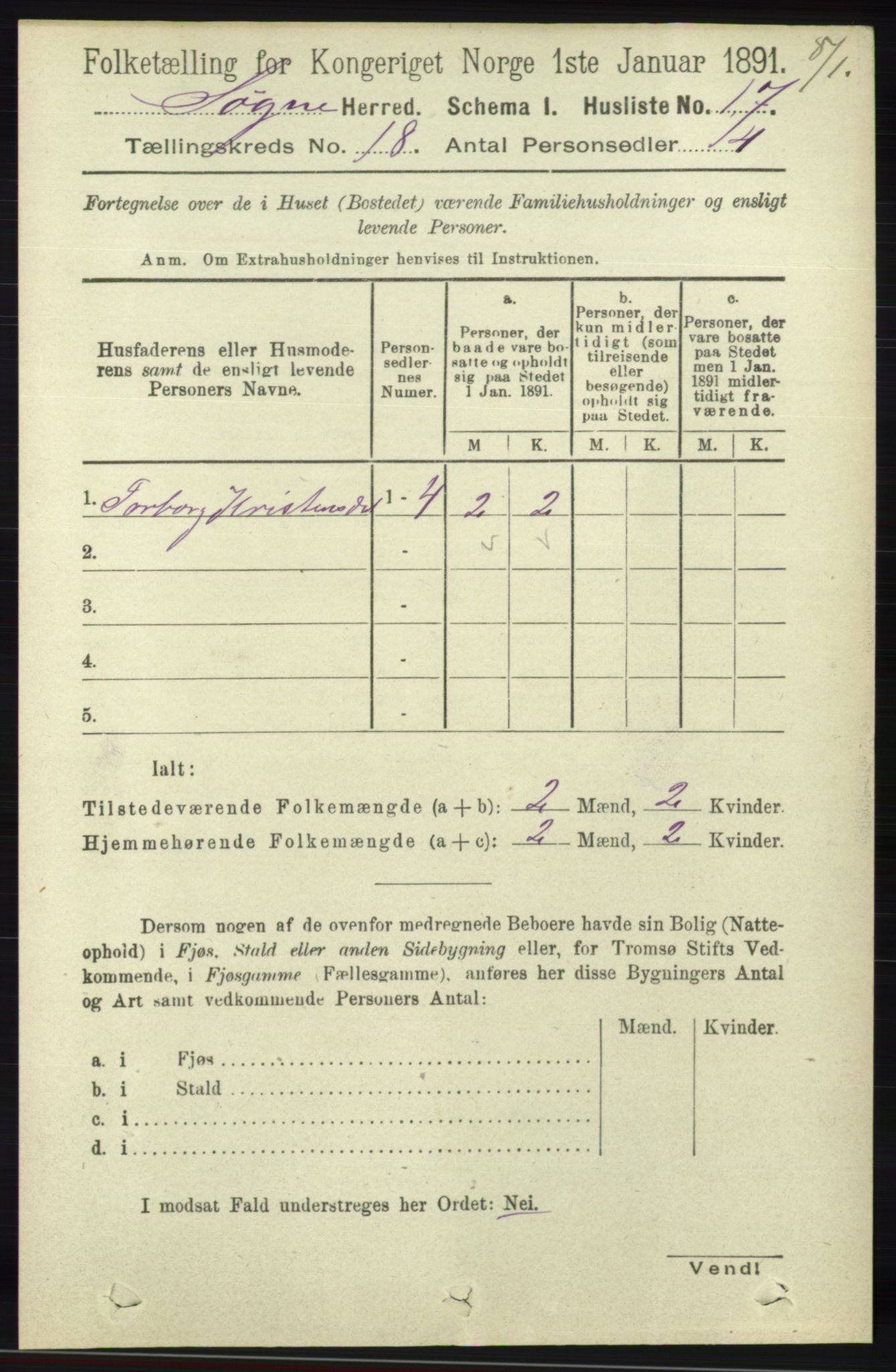 RA, 1891 census for 1018 Søgne, 1891, p. 4719