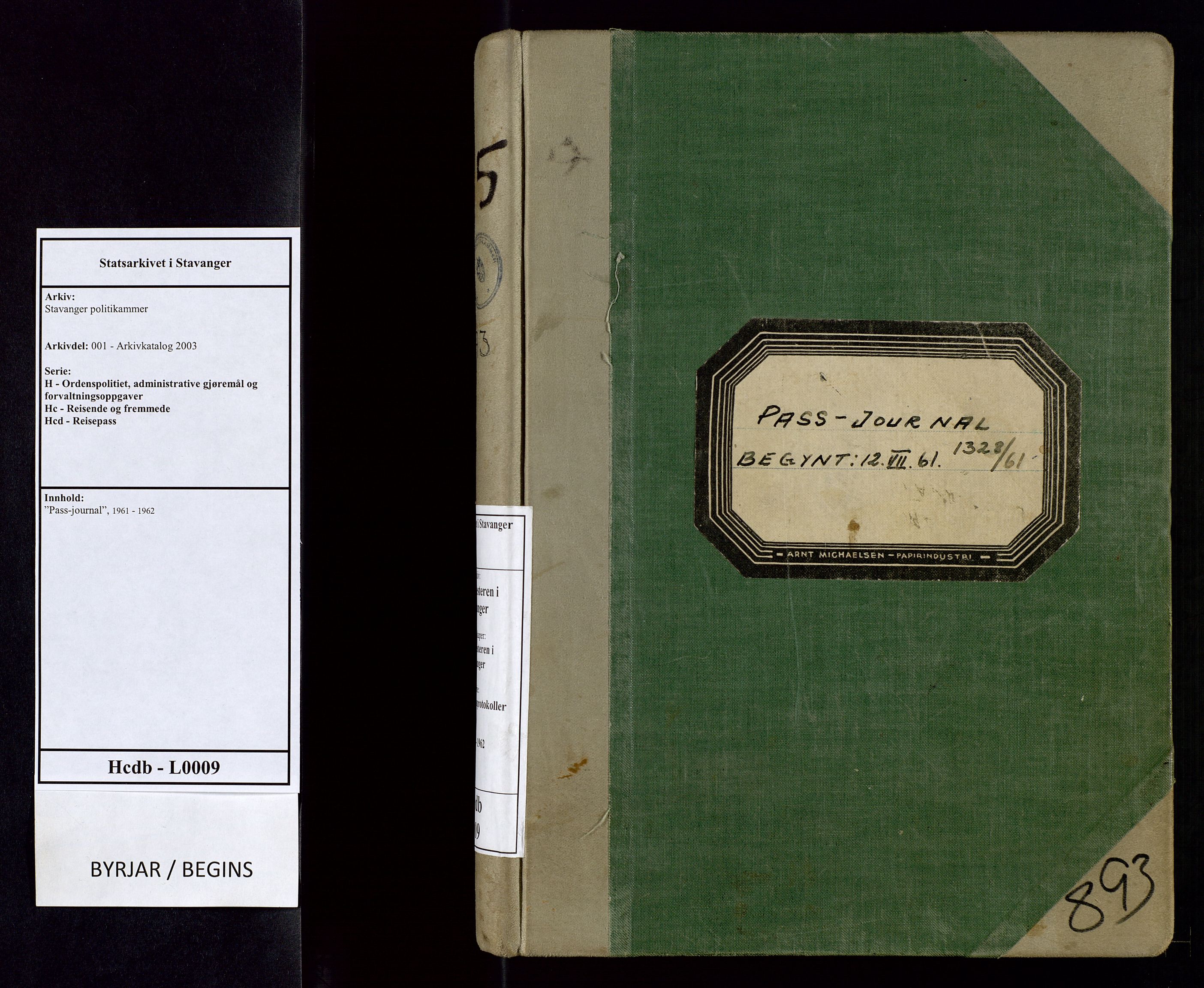 Stavanger politikammer, AV/SAST-A-100361/001/H/Hc/Hcd/Hcdb/L0009: "Pass-journal", 1961-1962