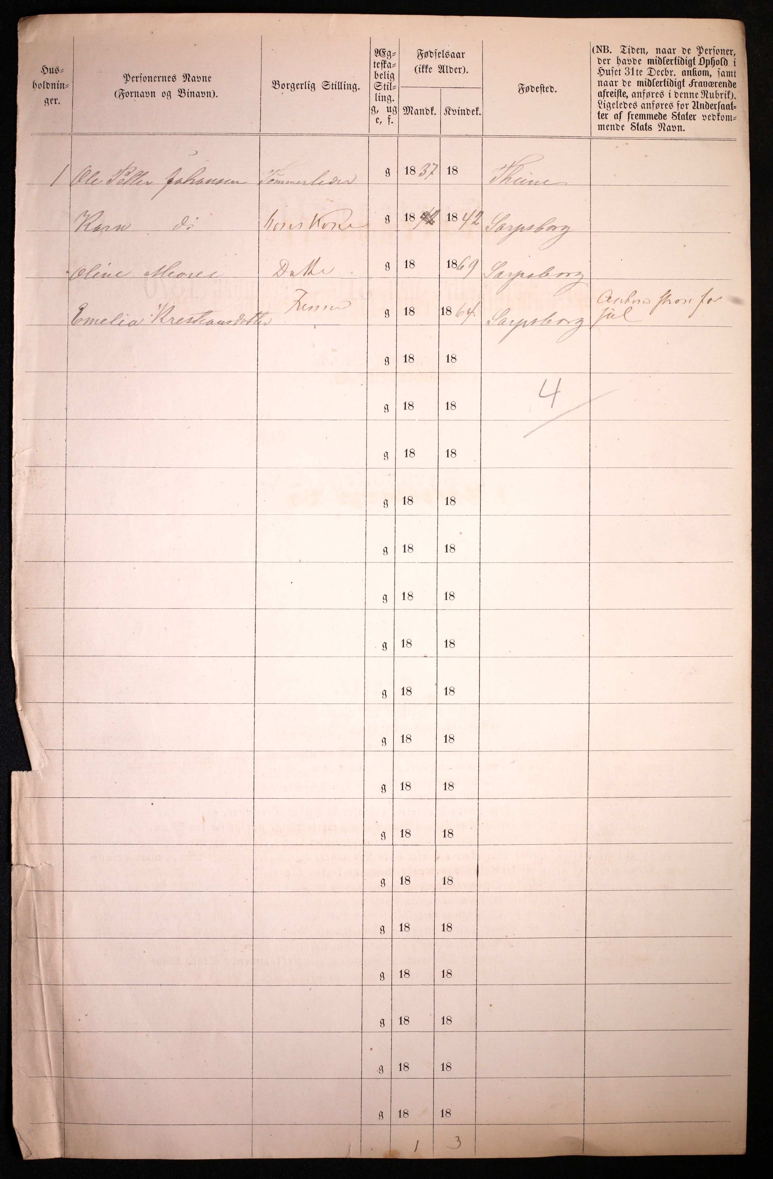 RA, 1870 census for 0102 Sarpsborg, 1870, p. 364