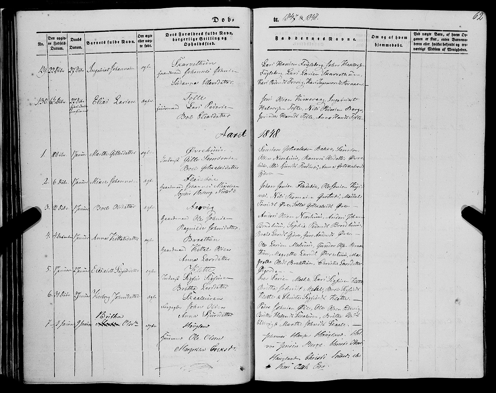 Kvinnherad sokneprestembete, AV/SAB-A-76401/H/Haa: Parish register (official) no. A 7, 1843-1853, p. 62