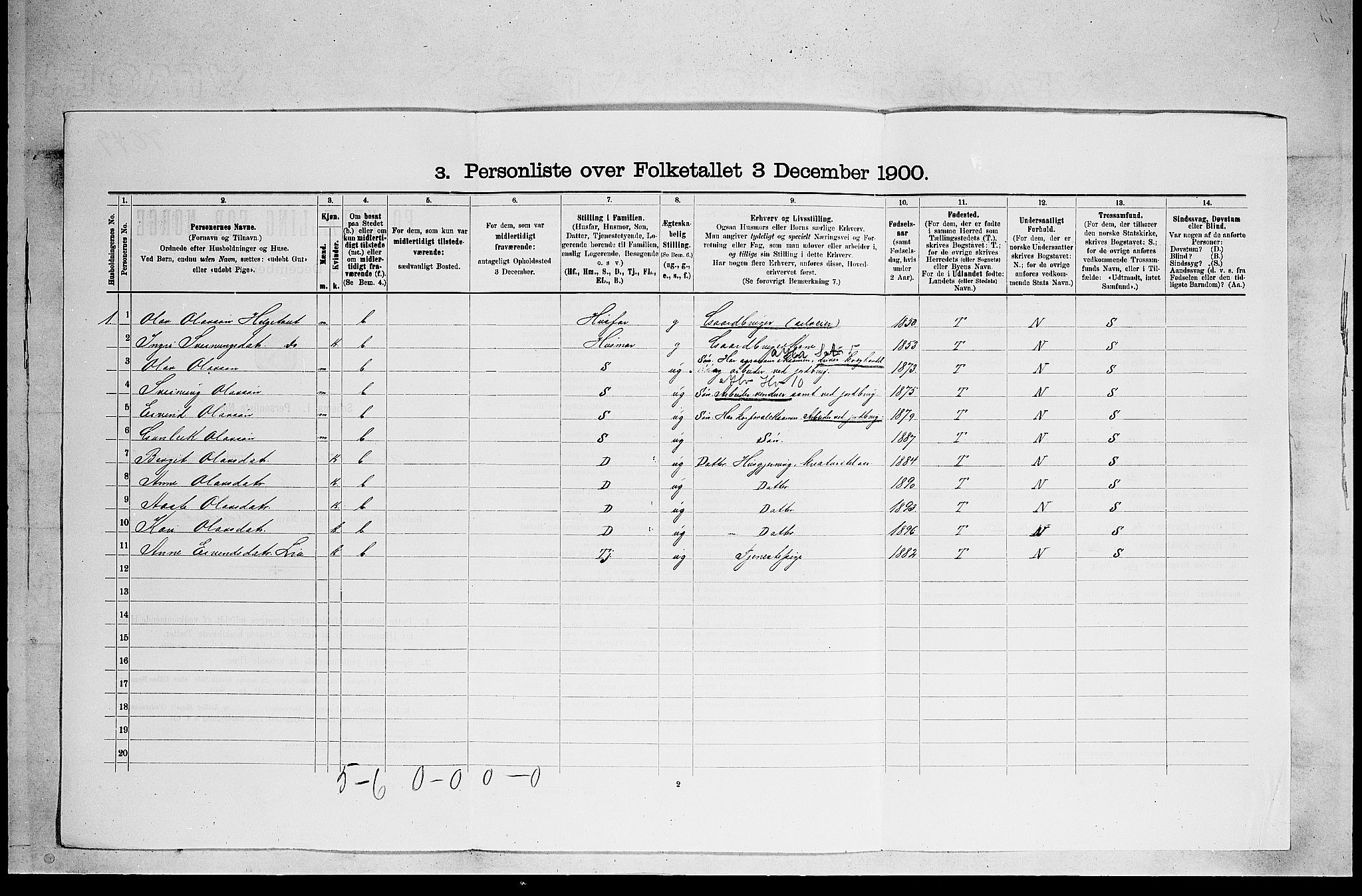 SAKO, 1900 census for Lunde, 1900, p. 160