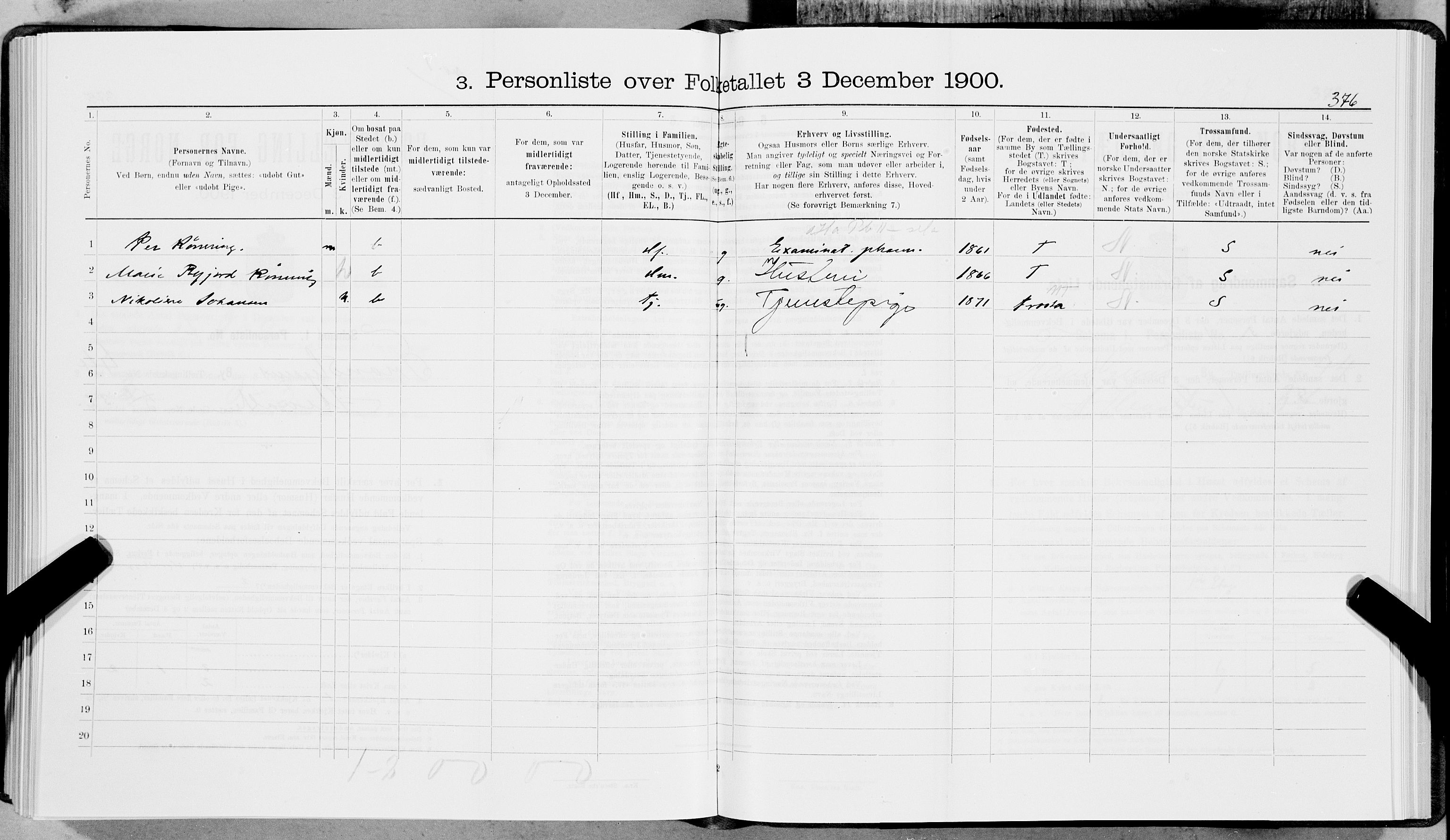 SAT, 1900 census for Trondheim, 1900, p. 7125