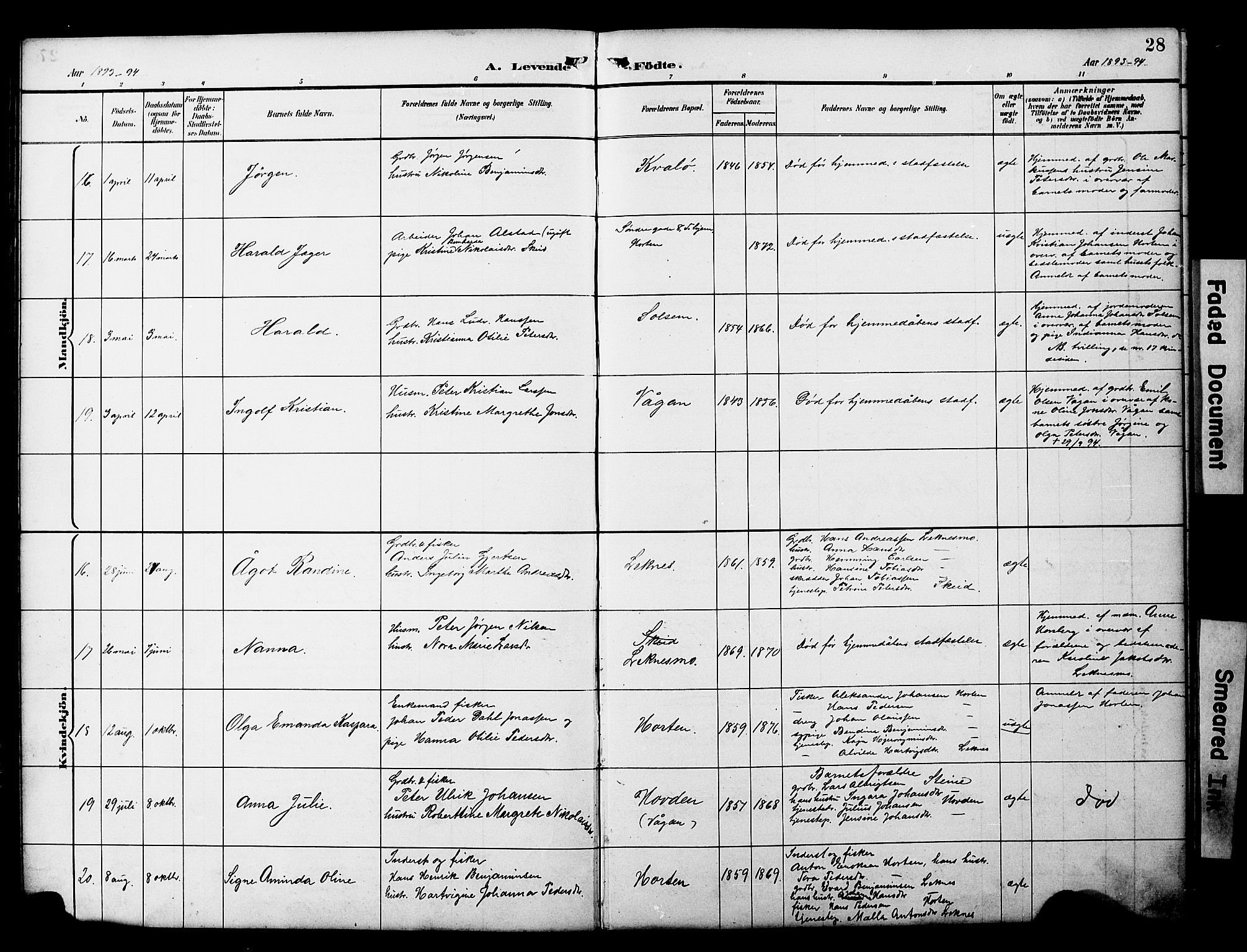 Ministerialprotokoller, klokkerbøker og fødselsregistre - Nord-Trøndelag, AV/SAT-A-1458/788/L0701: Parish register (copy) no. 788C01, 1888-1913, p. 28