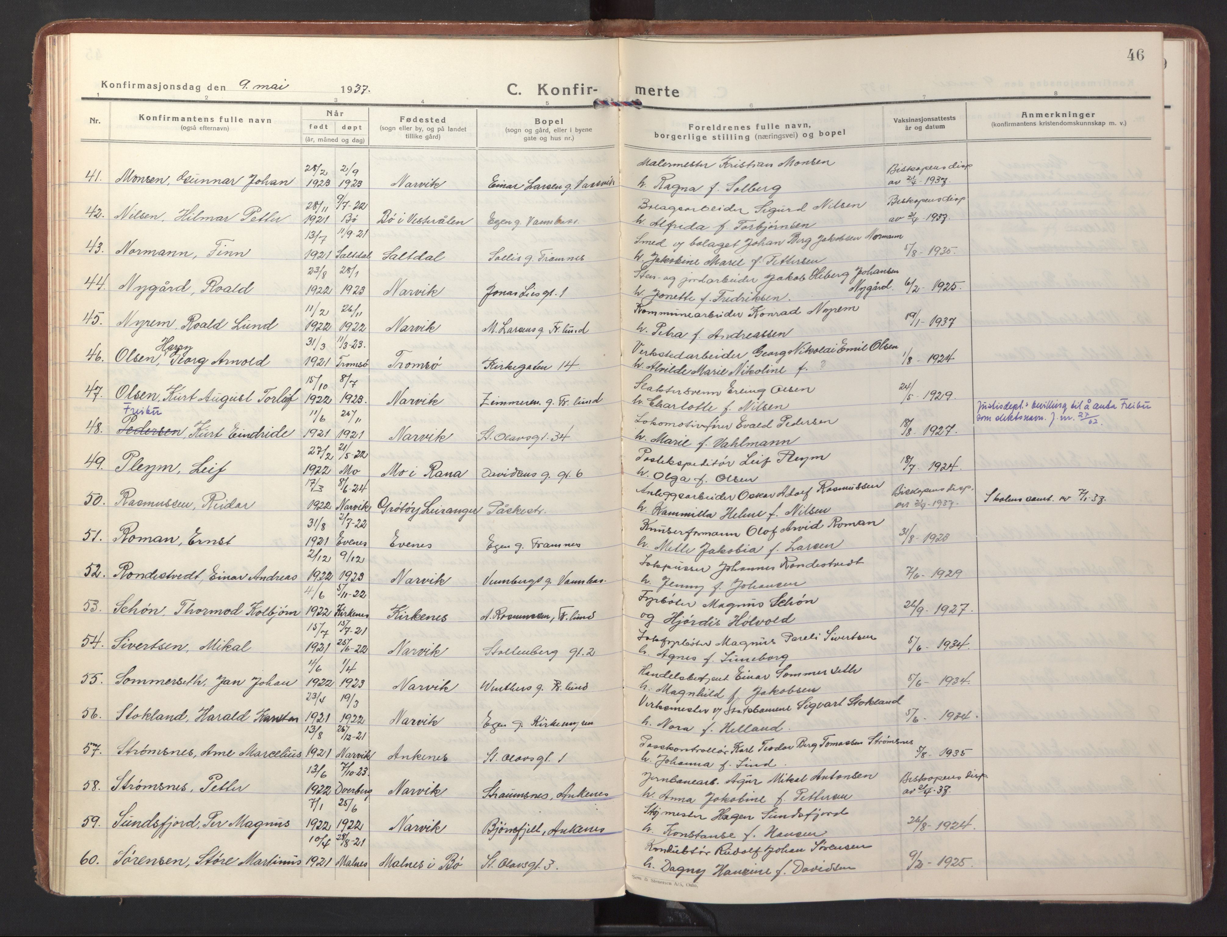 Ministerialprotokoller, klokkerbøker og fødselsregistre - Nordland, AV/SAT-A-1459/871/L1007: Parish register (official) no. 871A23, 1932-1942, p. 46