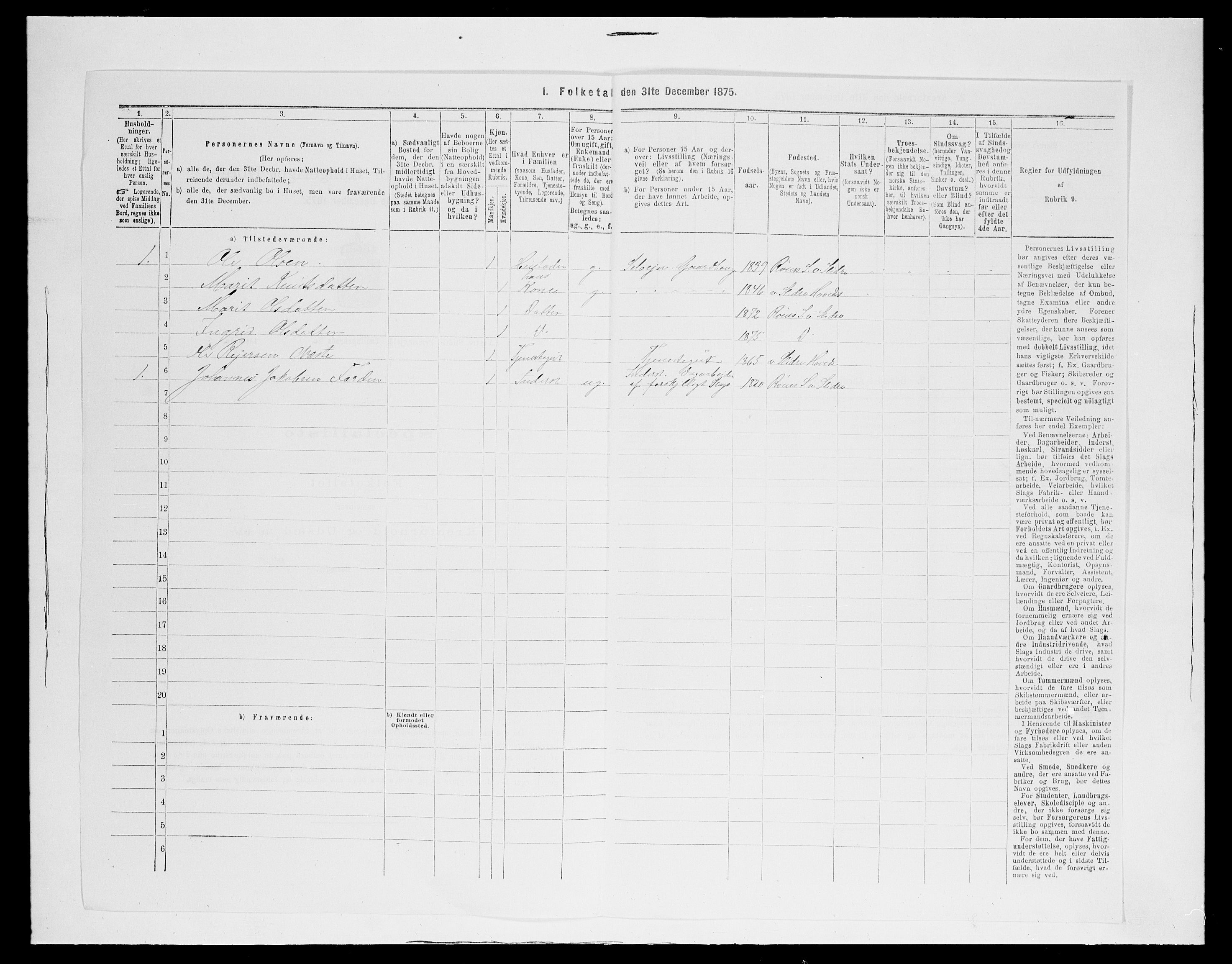 SAH, 1875 census for 0543P Vestre Slidre, 1875, p. 937