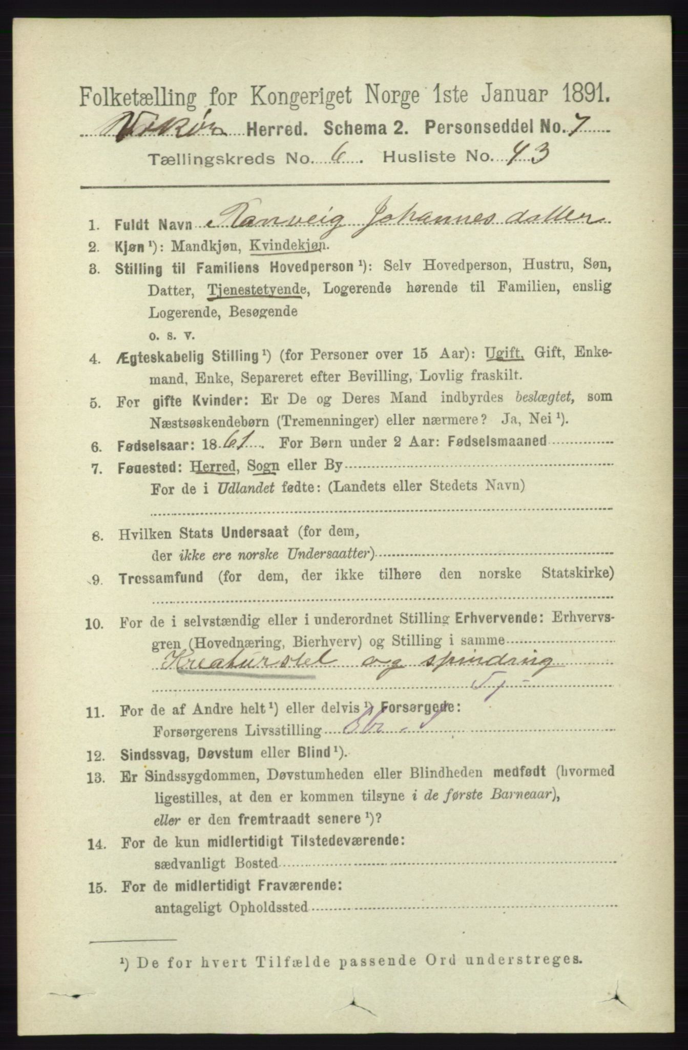 RA, 1891 census for 1238 Vikør, 1891, p. 2032