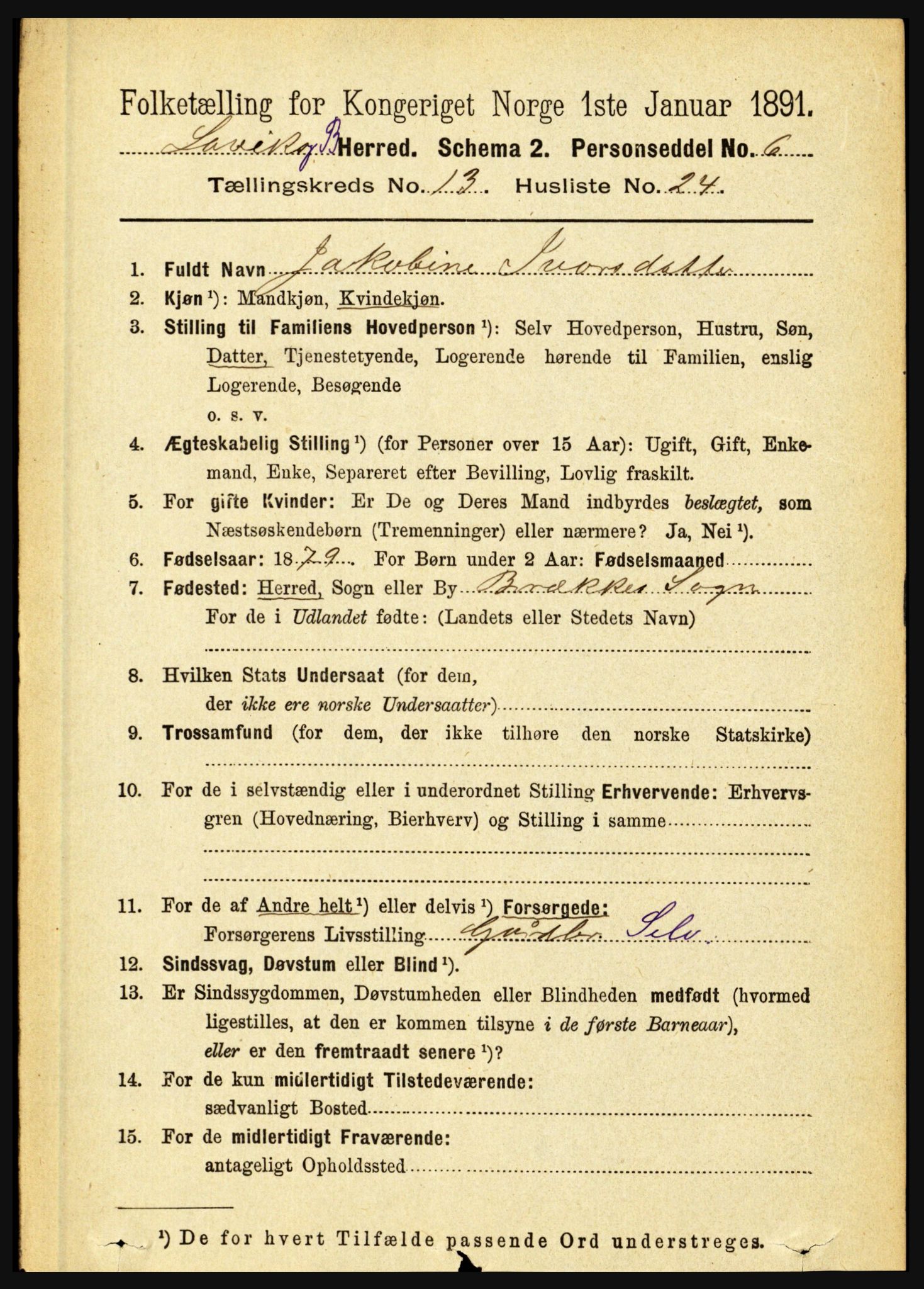 RA, 1891 census for 1415 Lavik og Brekke, 1891, p. 2670