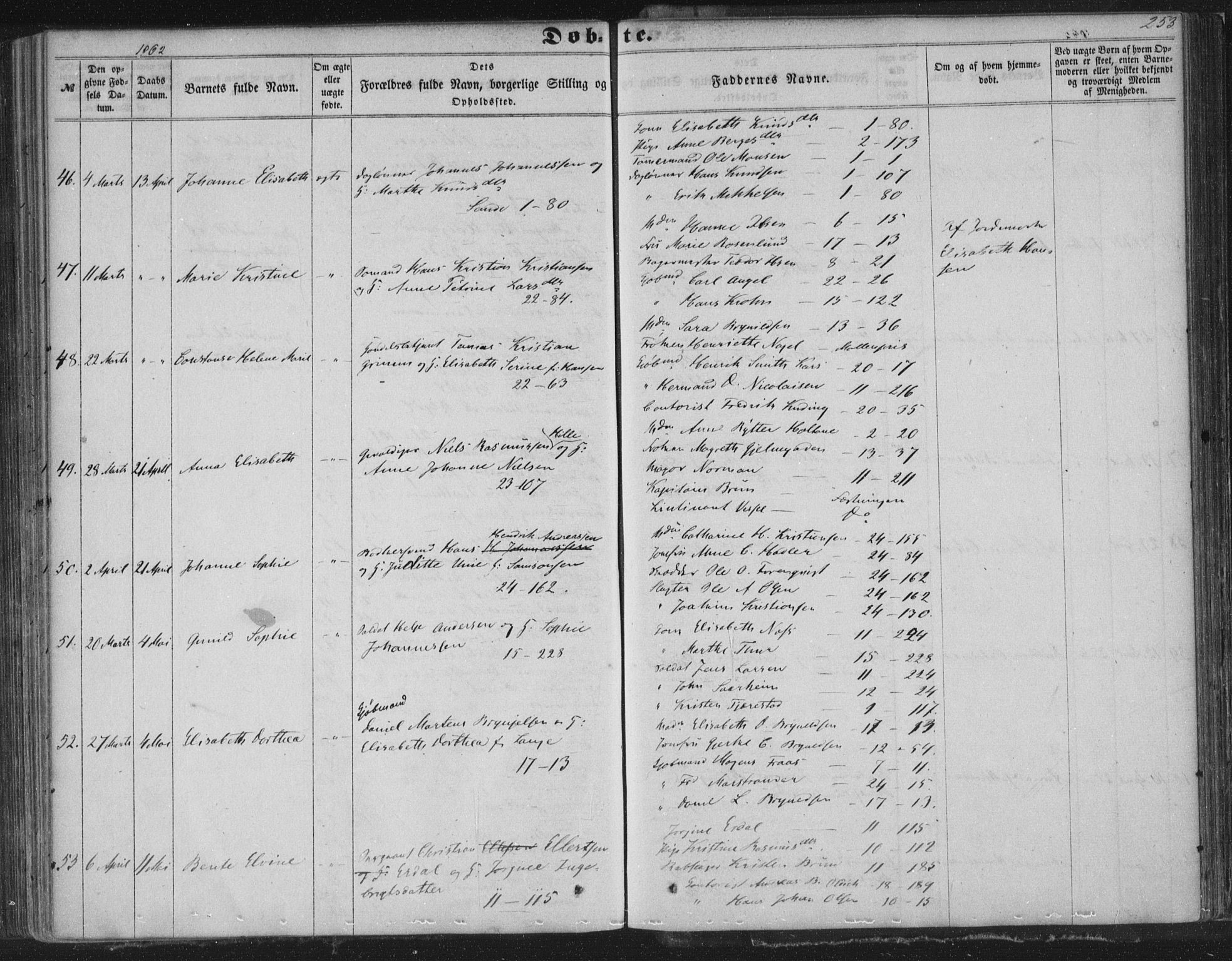 Korskirken sokneprestembete, AV/SAB-A-76101/H/Haa/L0018: Parish register (official) no. B 4, 1857-1866, p. 253