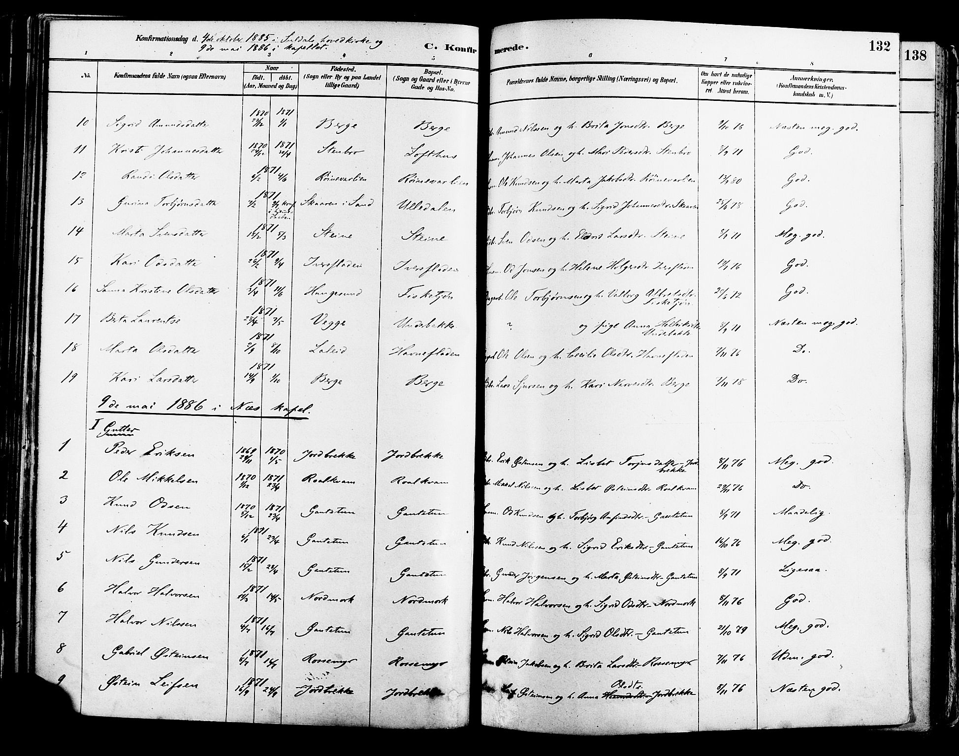 Suldal sokneprestkontor, AV/SAST-A-101845/01/IV/L0011: Parish register (official) no. A 11, 1878-1900, p. 132