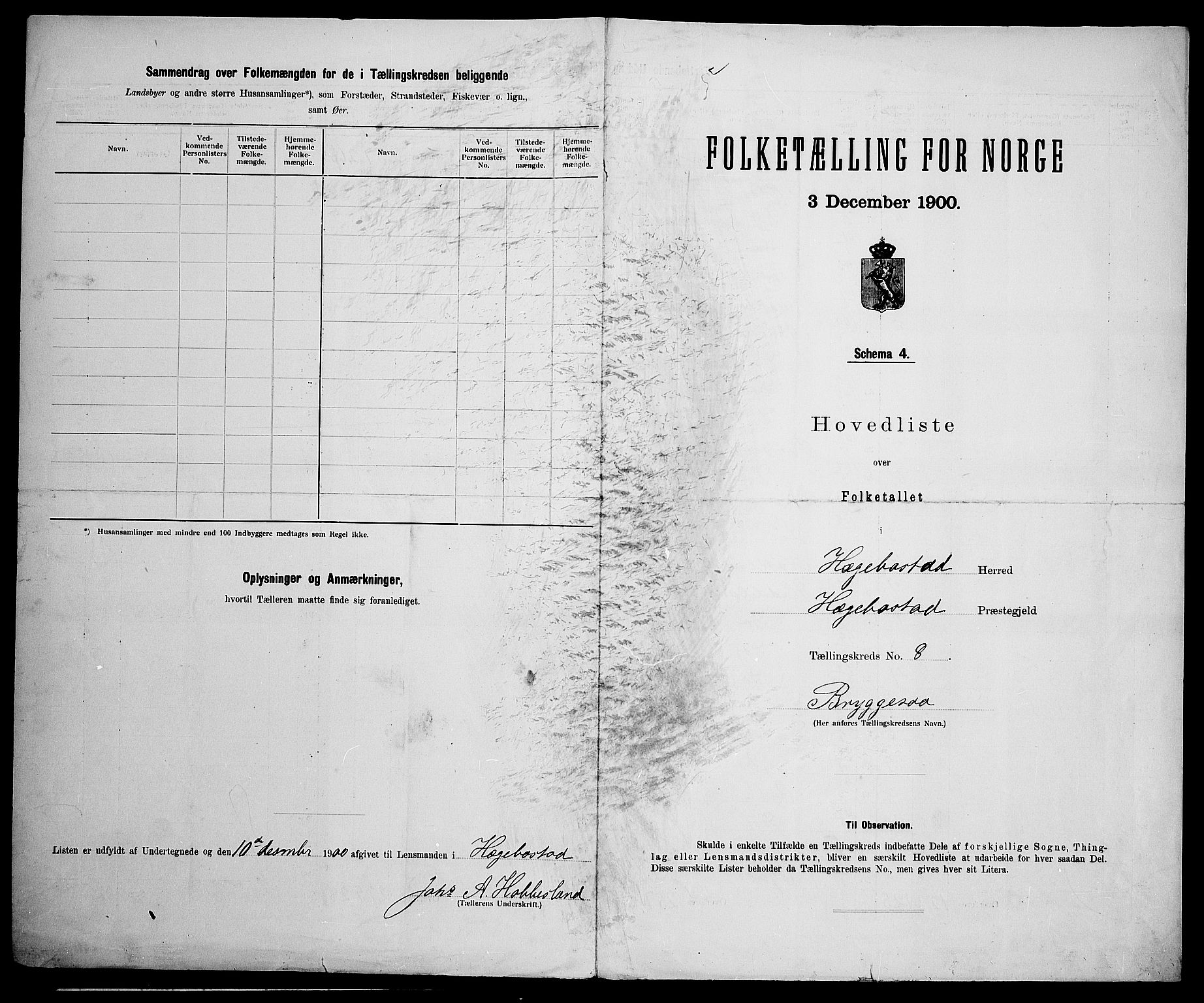 SAK, 1900 census for Hægebostad, 1900, p. 39