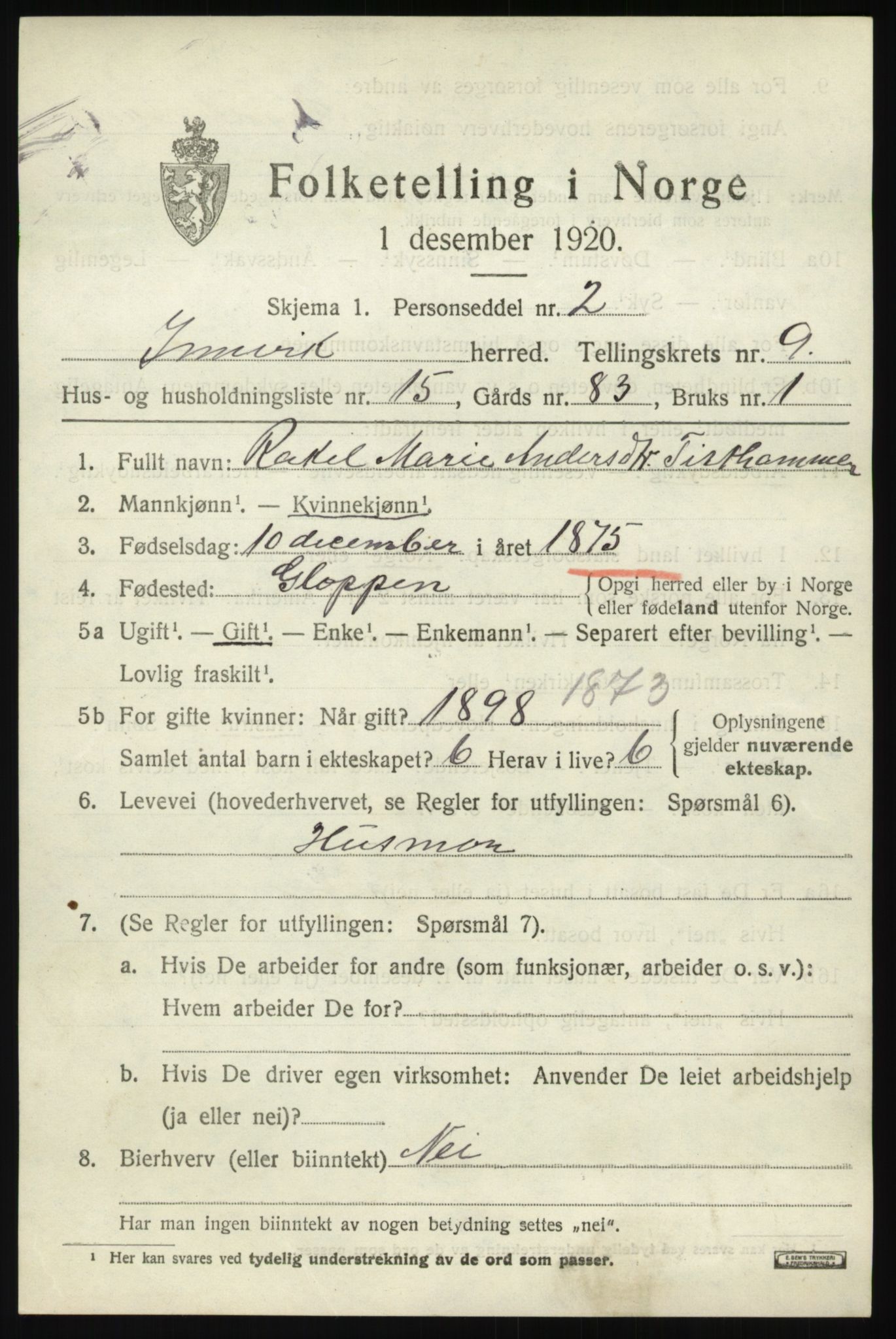 SAB, 1920 census for Innvik, 1920, p. 4089