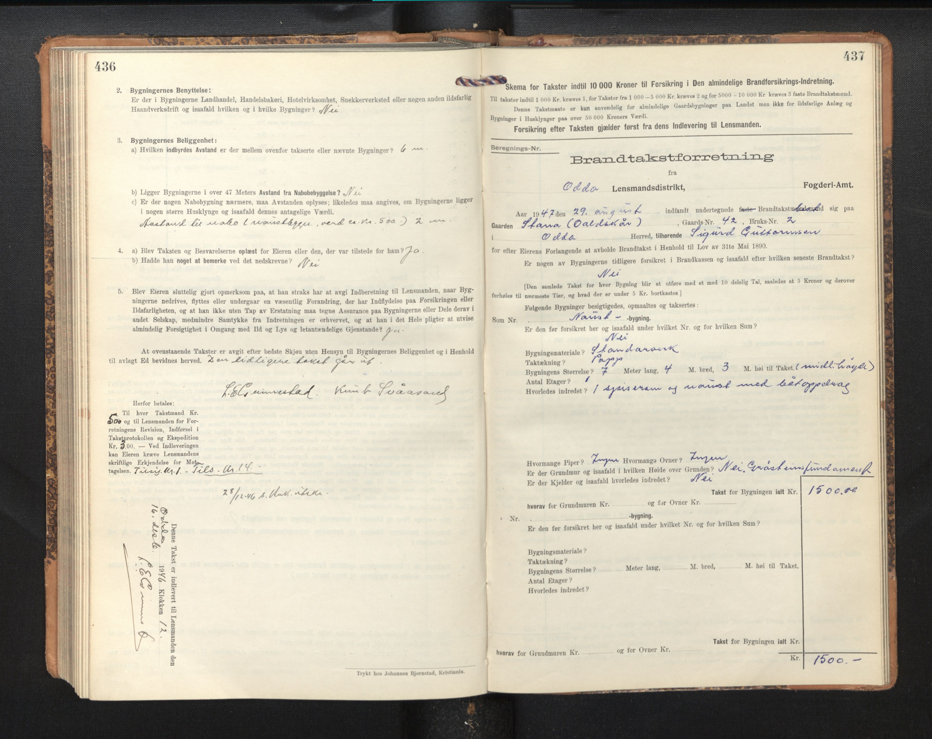 Lensmannen i Odda, SAB/A-34001/0012/L0003: Branntakstprotokoll, skjematakst, 1916-1948, p. 436-437