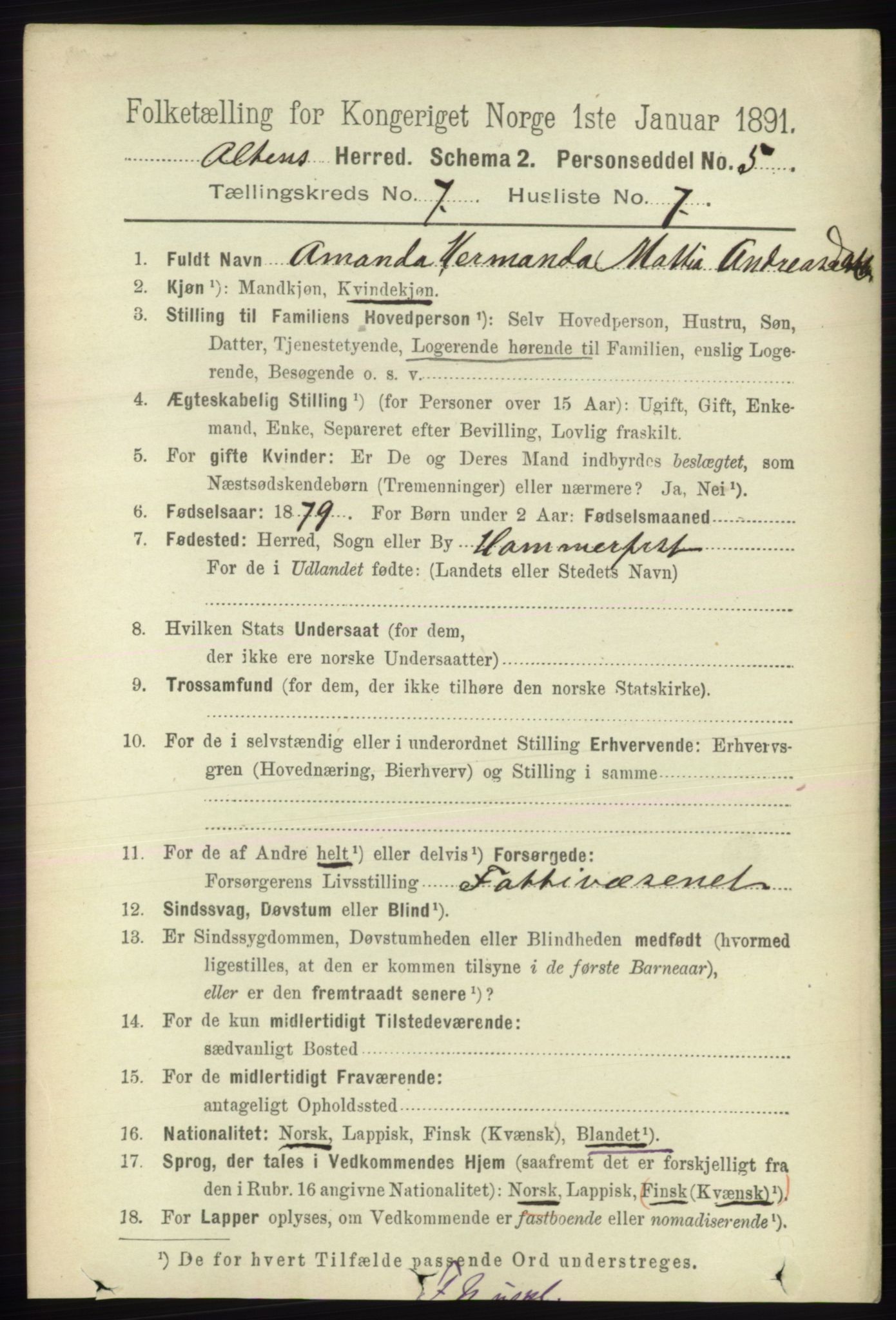 RA, 1891 census for 2012 Alta, 1891, p. 2143