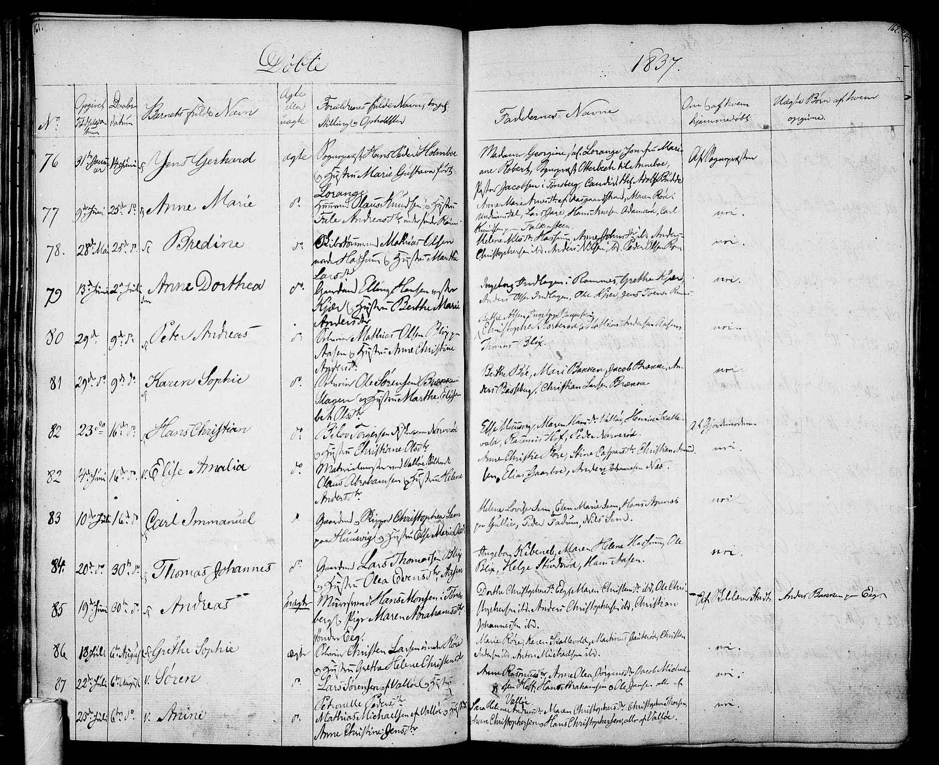 Sem kirkebøker, SAKO/A-5/F/Fa/L0005: Parish register (official) no. I 5, 1825-1842, p. 161-162