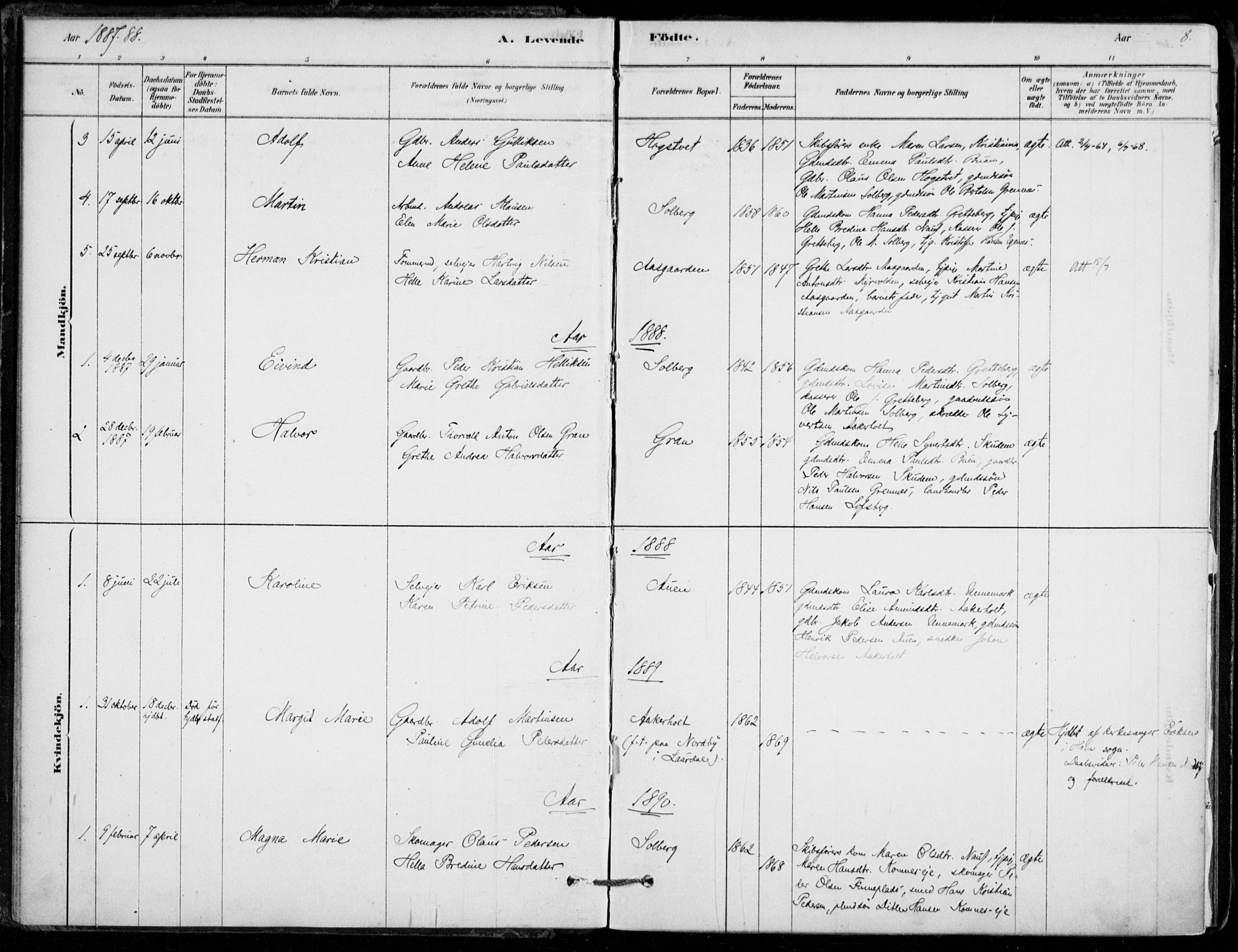 Hof kirkebøker, AV/SAKO-A-64/F/Fb/L0001: Parish register (official) no. II 1, 1878-1907, p. 8