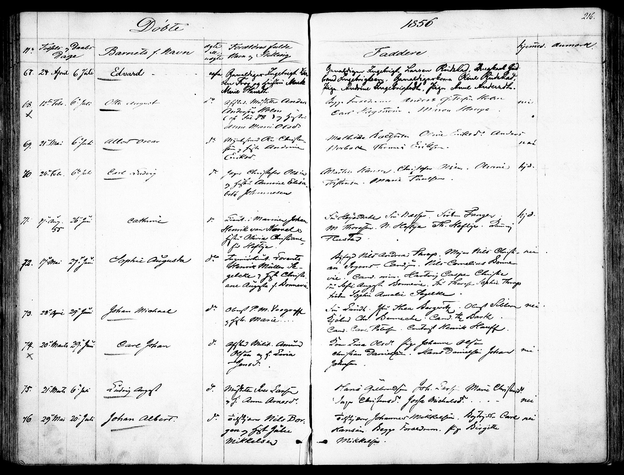 Garnisonsmenigheten Kirkebøker, AV/SAO-A-10846/F/Fa/L0008: Parish register (official) no. 8, 1842-1859, p. 216