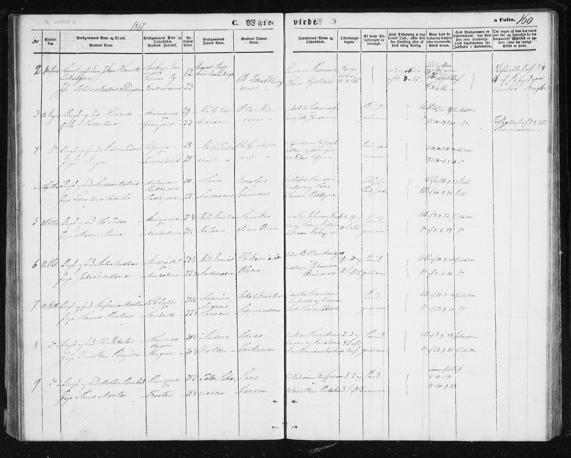 Lenvik sokneprestembete, SATØ/S-1310/H/Ha/Hab/L0004klokker: Parish register (copy) no. 4, 1859-1869, p. 160