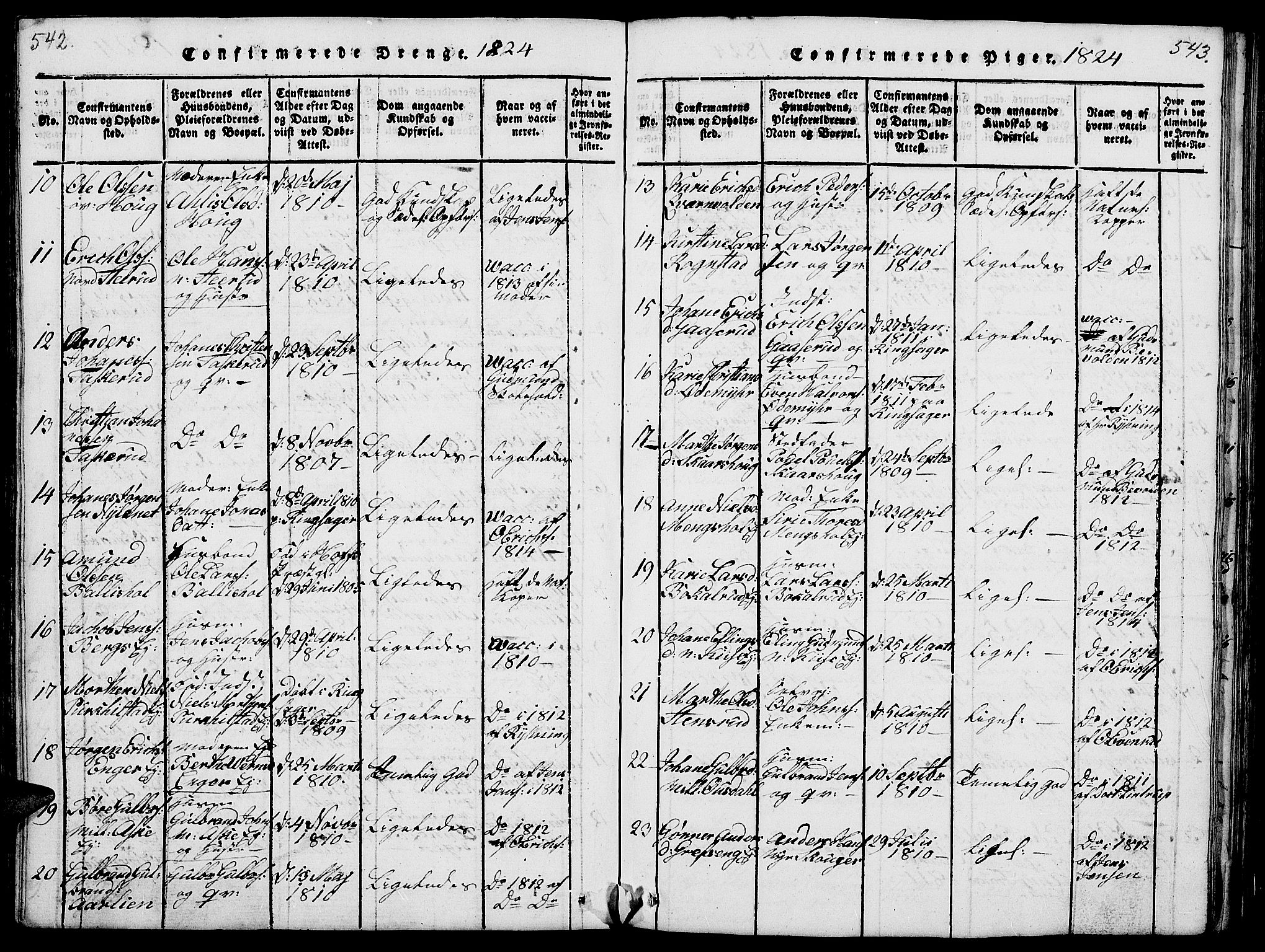 Nes prestekontor, Hedmark, AV/SAH-PREST-020/L/La/L0003: Parish register (copy) no. 3, 1814-1831, p. 542-543