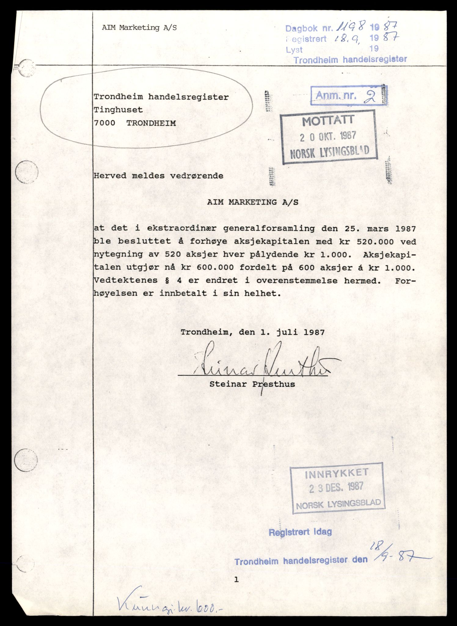 Trondheim byfogd, AV/SAT-A-0003/2/J/Jd/Jdb/L0110: Aksjeselskap, andelslag og borettslag, A-C, 1989-1990, p. 13