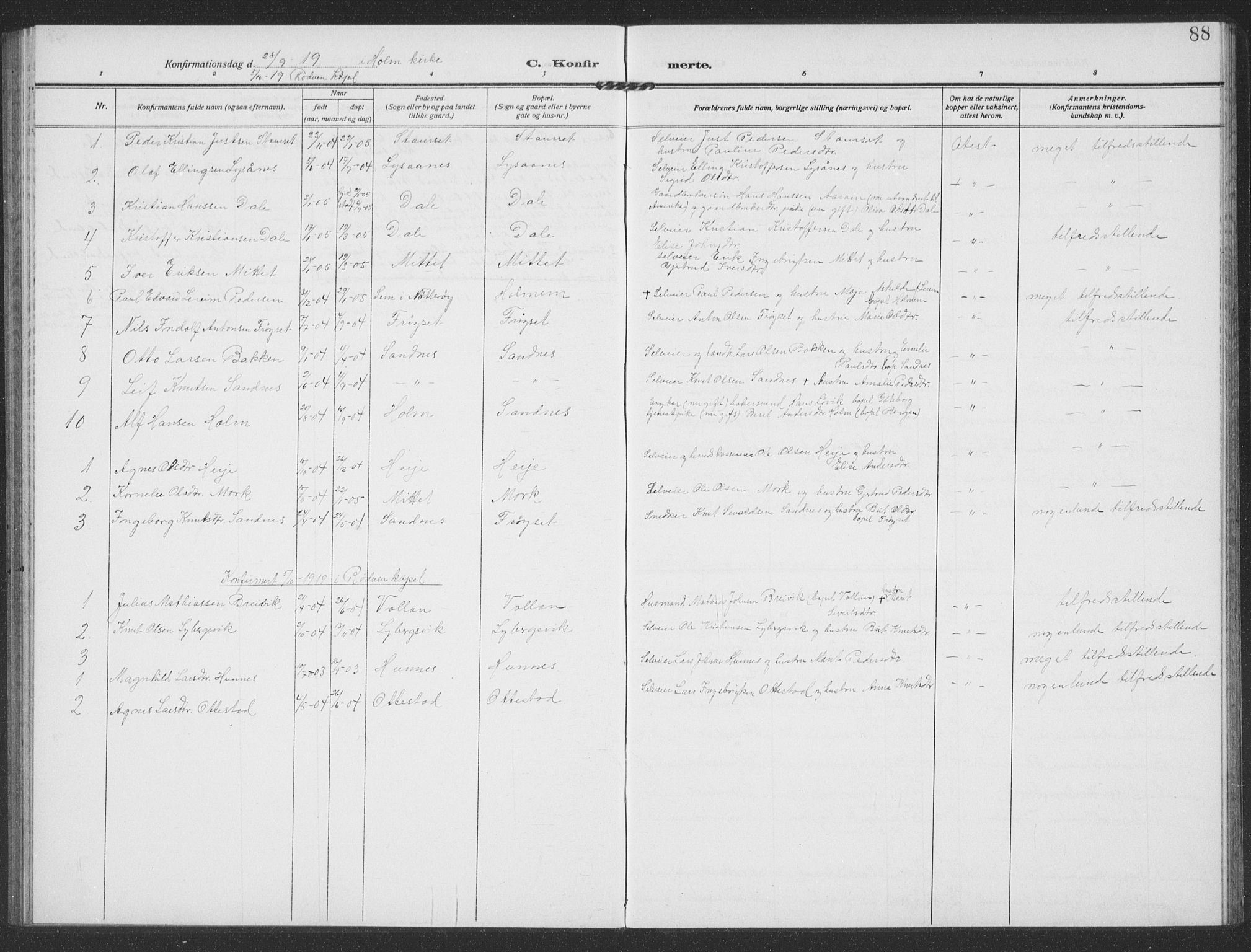 Ministerialprotokoller, klokkerbøker og fødselsregistre - Møre og Romsdal, SAT/A-1454/549/L0615: Parish register (copy) no. 549C01, 1905-1932, p. 88