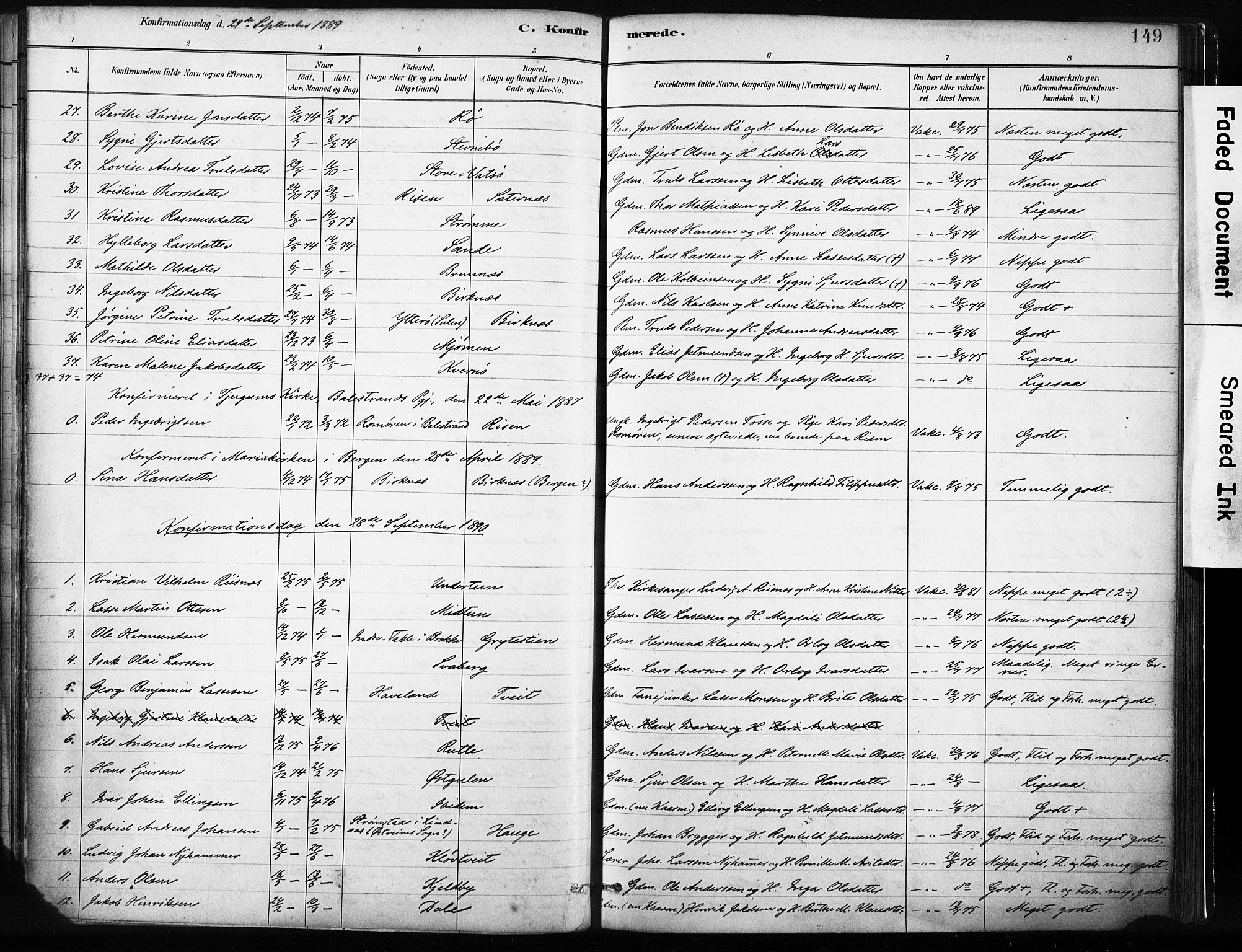 Gulen sokneprestembete, AV/SAB-A-80201/H/Haa/Haab/L0001: Parish register (official) no. B 1, 1881-1905, p. 149